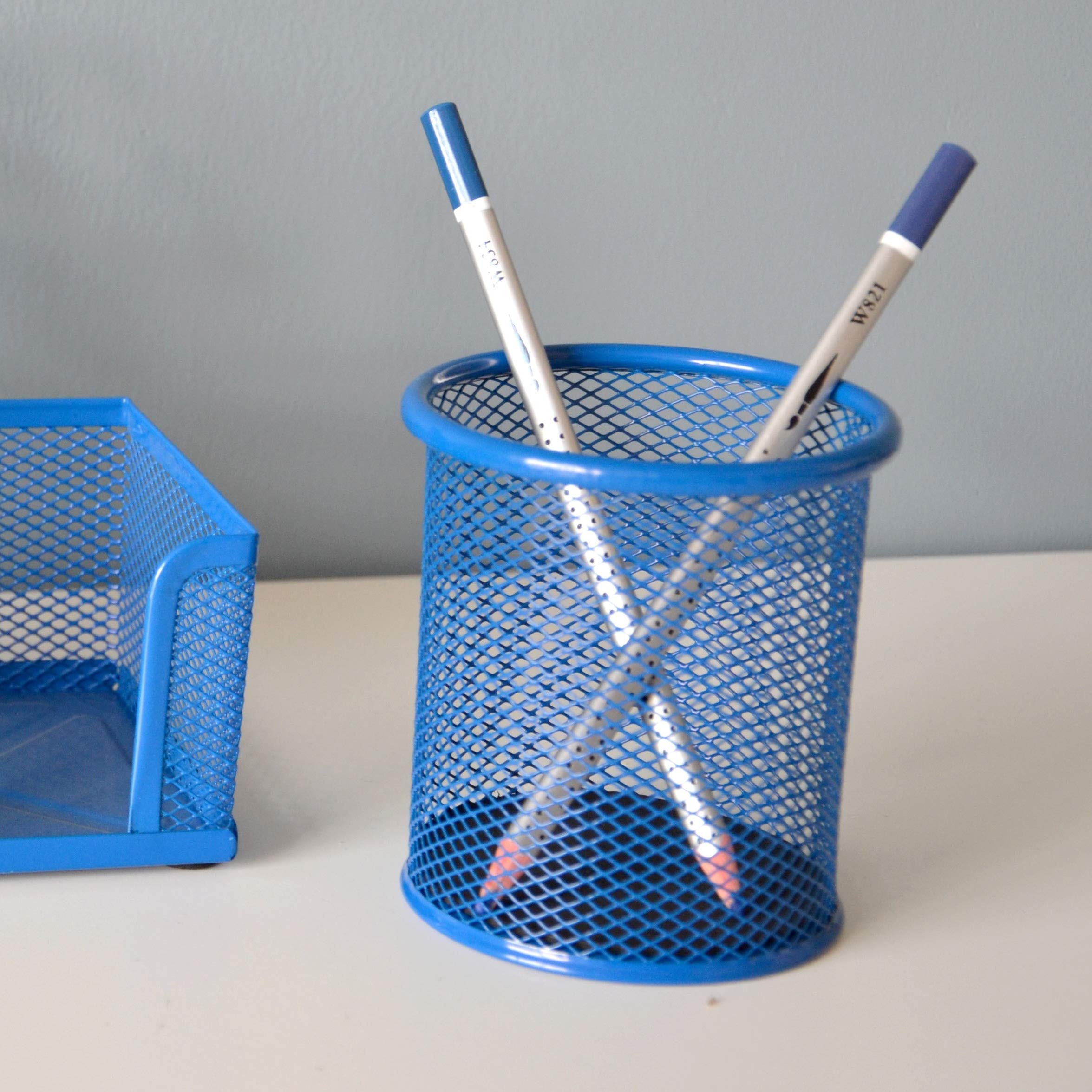Leviatan Metal Pencil Holder - Round Mesh Design | Blue | Rust Resistant | 90x90x100mm 5