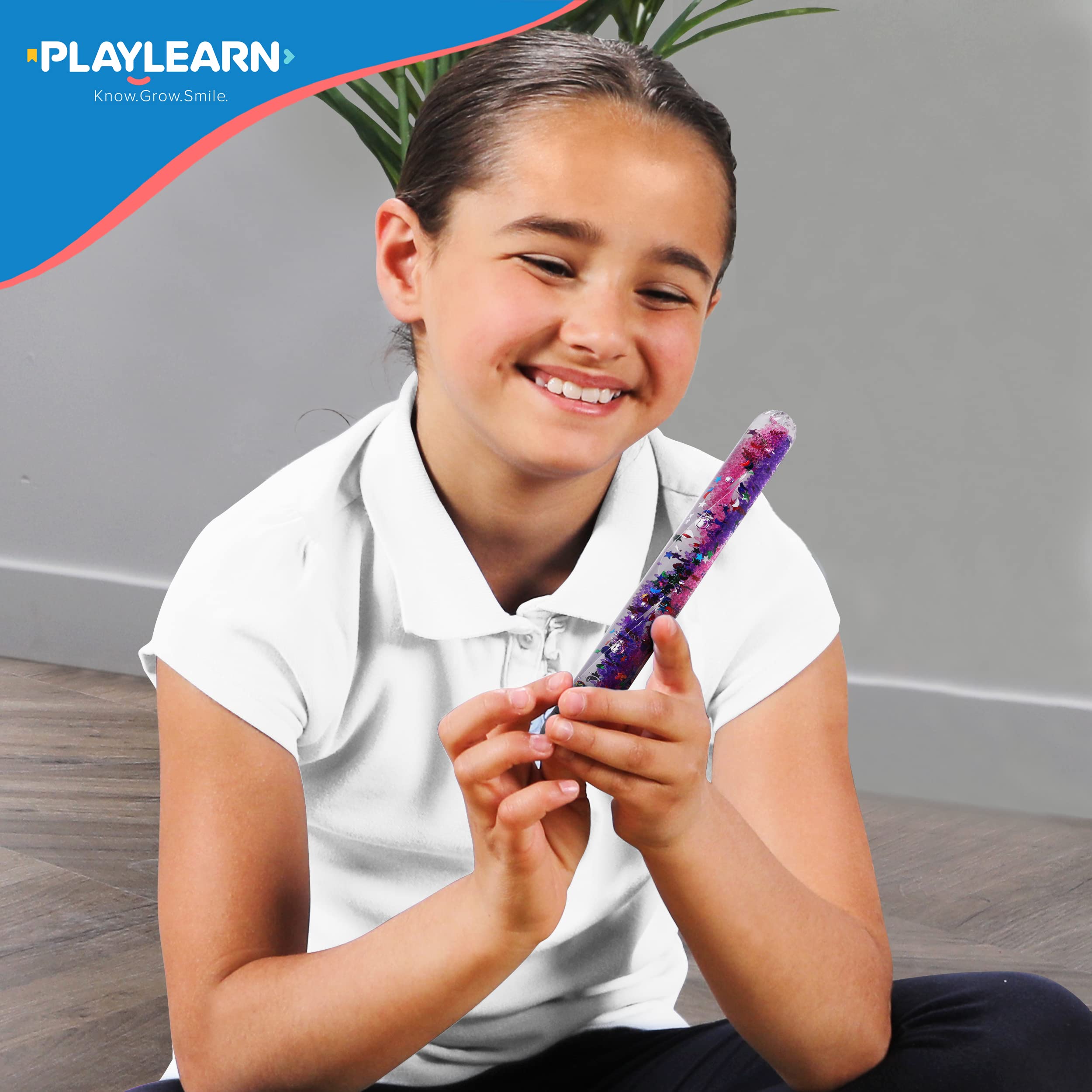 Playlearn Glitter Wand Magic Wonder Tube - Sensory Stimulation & Focus Aid | Set of 4 Medium Tubes | Ages 3+