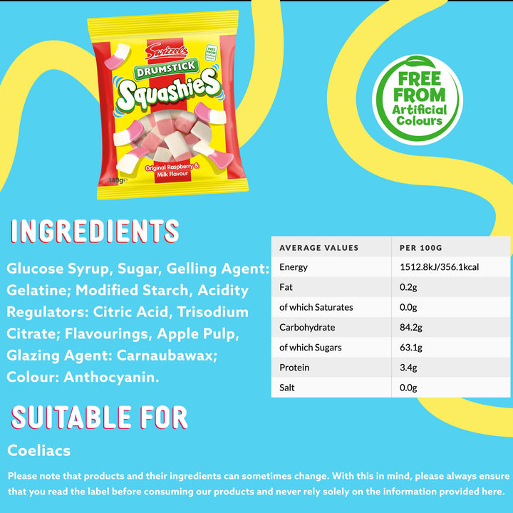 Swizzels Drumstick Squashies Original Sweets - Raspberry 140g