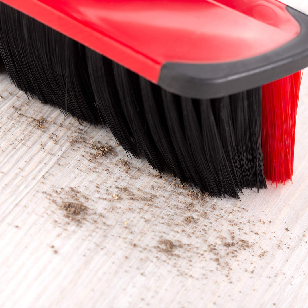 Vileda 3Action Broom Plus Long Handled Dustpan Set, Red