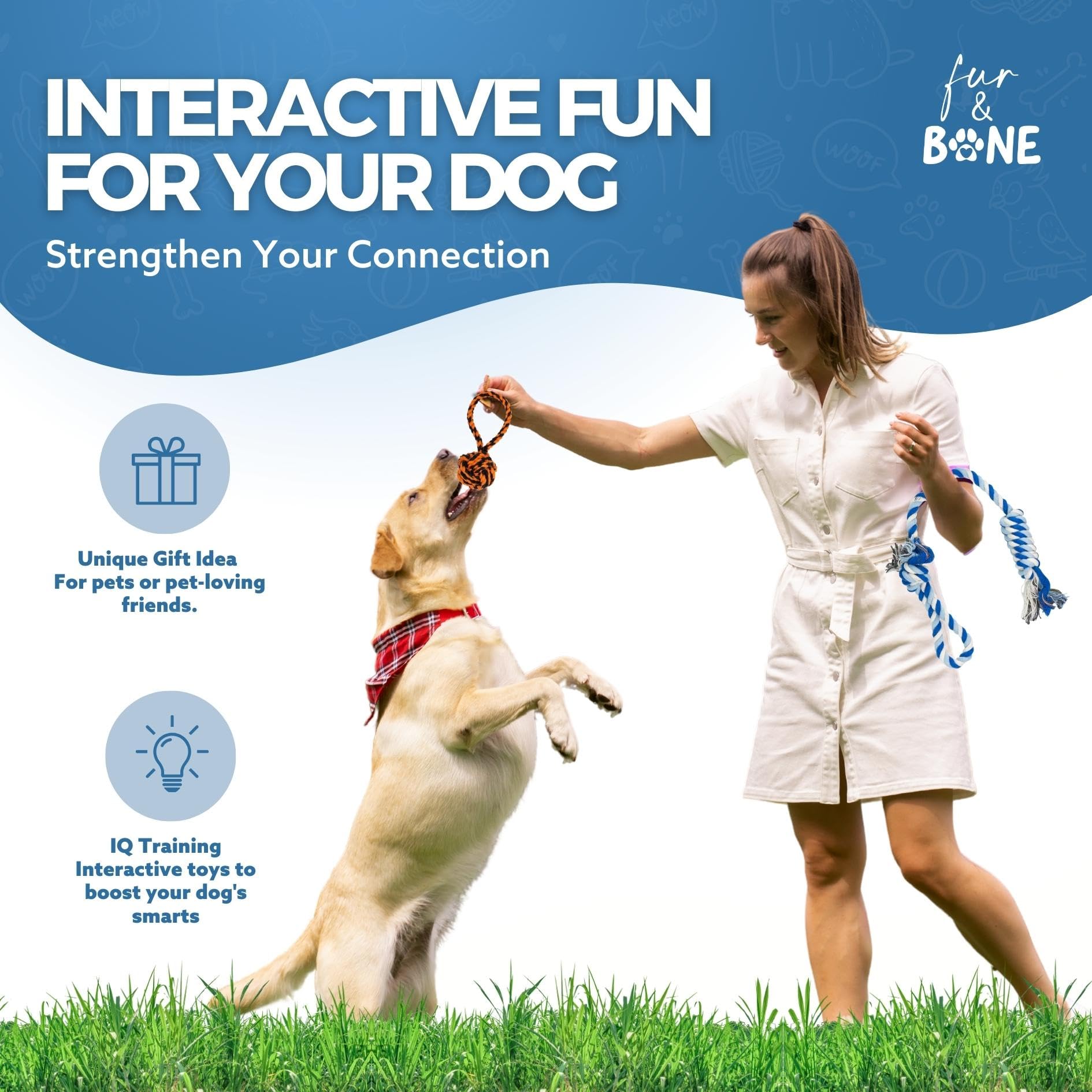 Fur & Bone 10-Pack Indestructible Dog Chew Toys - Durable Cotton Rope & Tug Toys for All Breeds 3