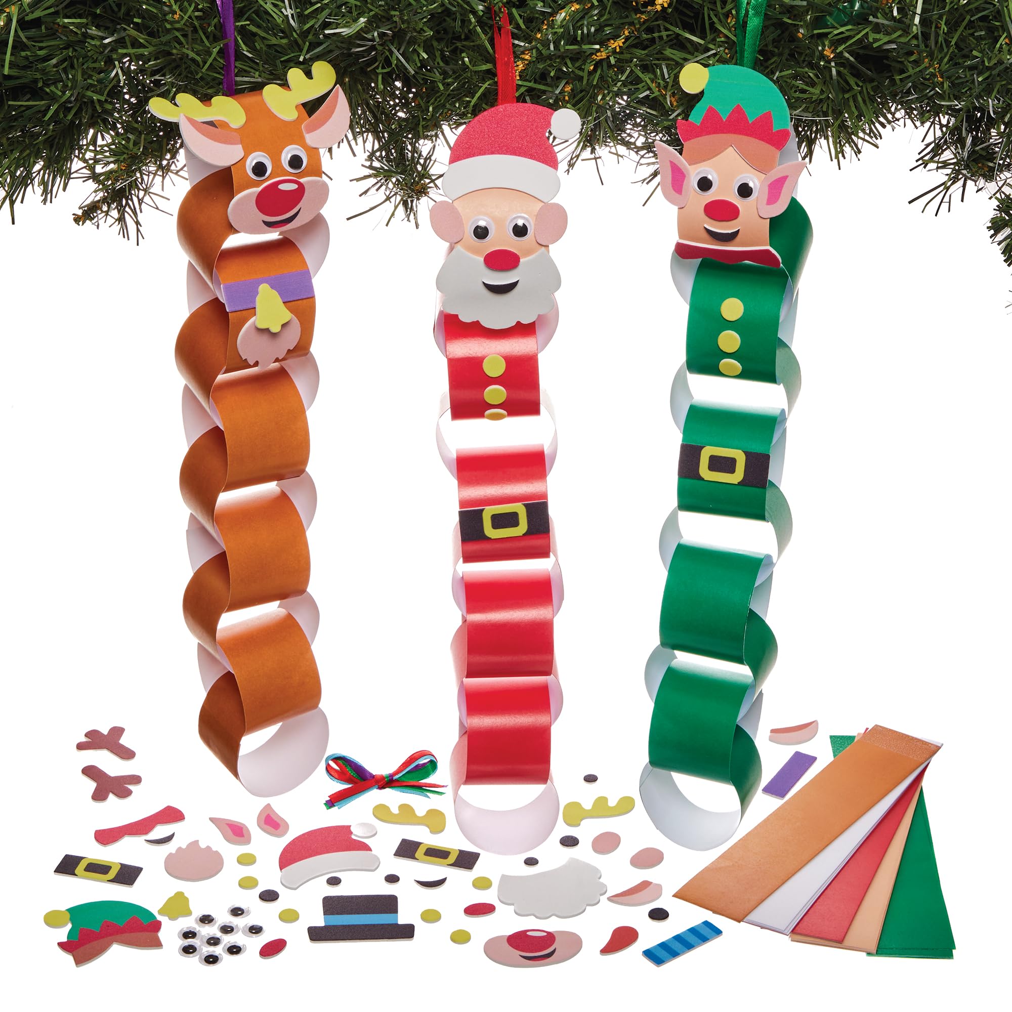 Baker Ross FN344 Christmas Characters Paper Chain Craft Kits - Pack of 4 (Santa, Reindeer, Snowman, Elf)