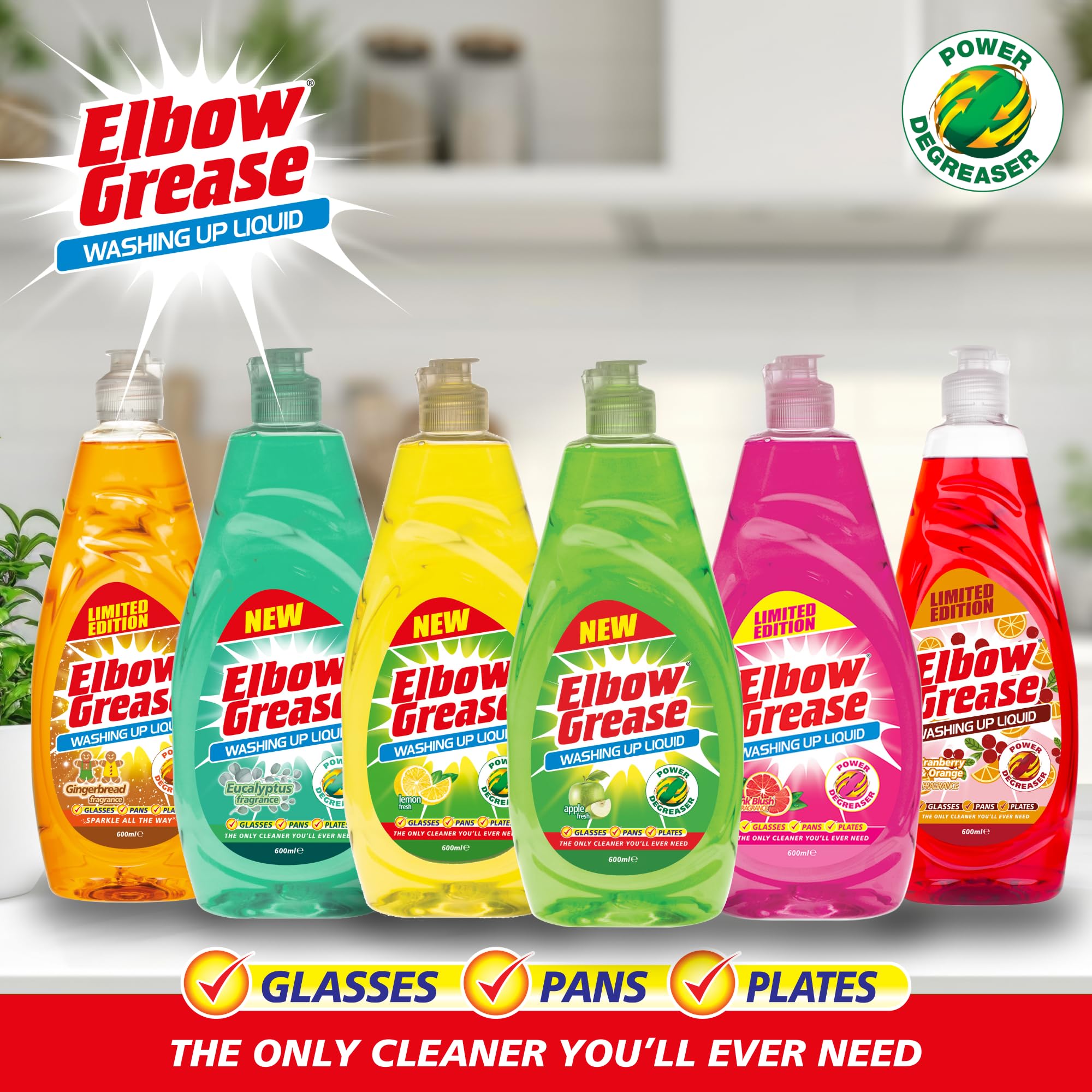 Elbow Grease Washing-Up Liquid - Powerful Degreaser, Streak-Free Shine, Cranberry & Orange Scent, 600ml 7