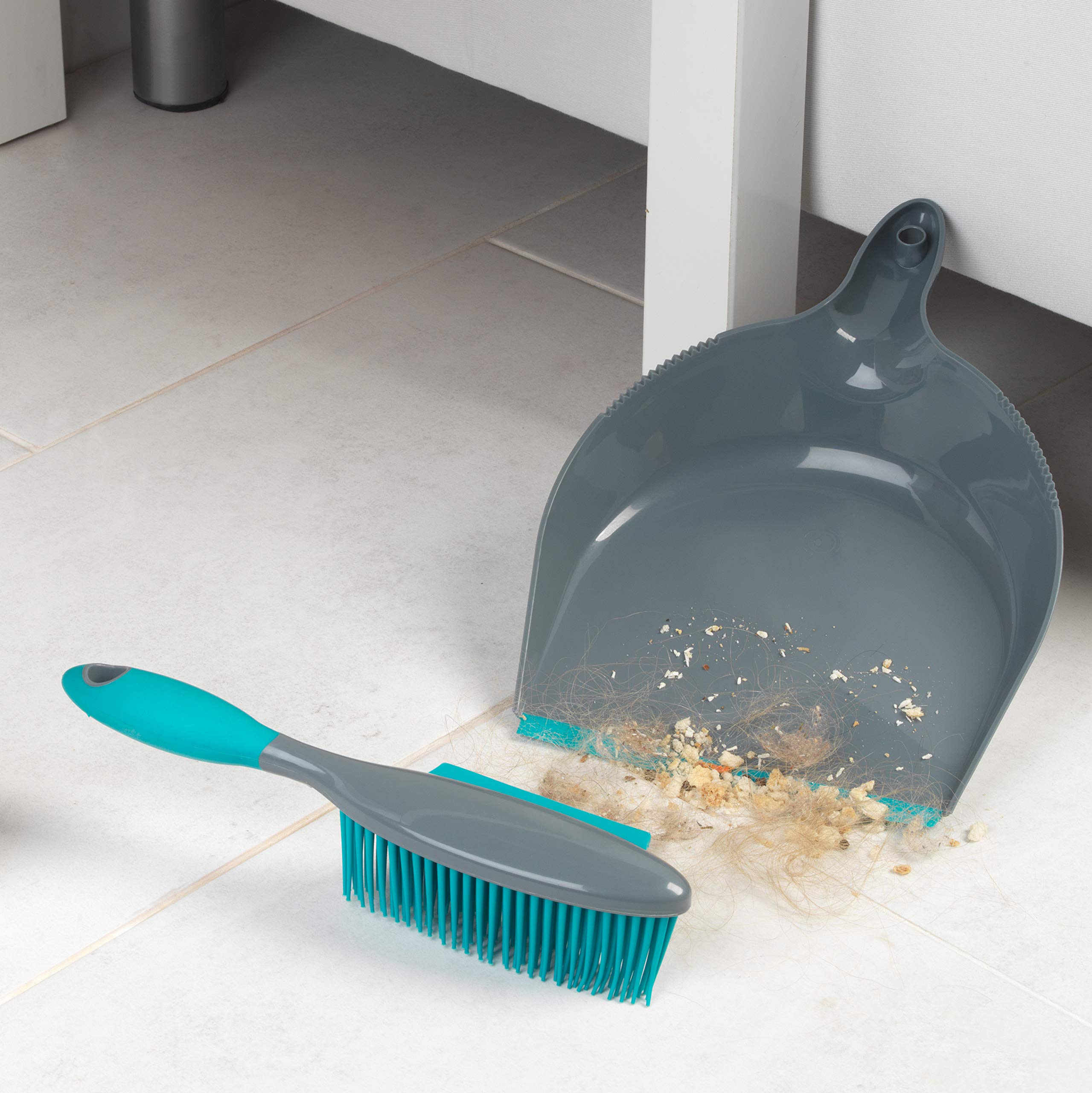 Beldray Pet Plus+ Rubber Dustpan and Brush Set - Non-Scratch Bristles | Squeegee Edge | Grey/Turquoise 5
