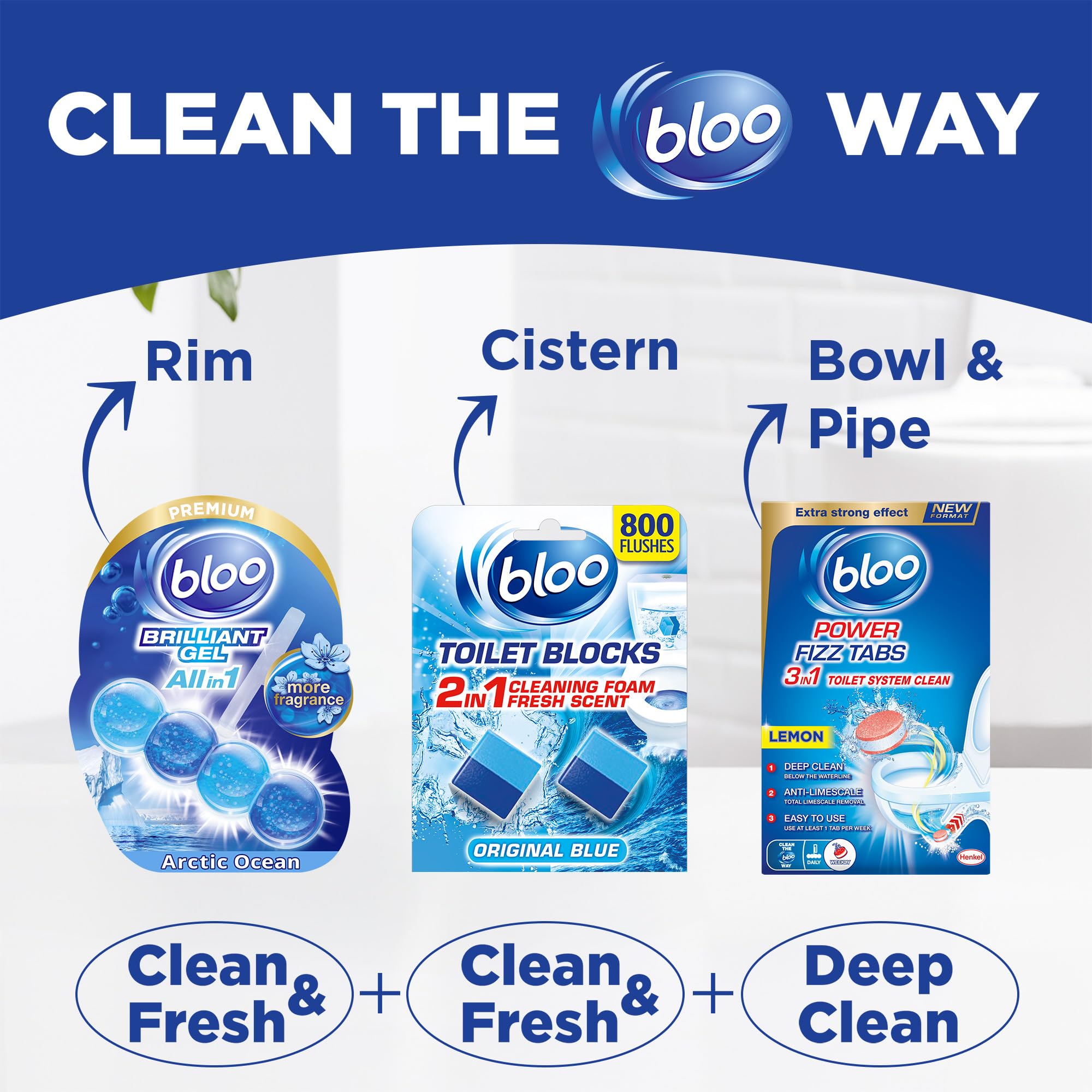 Bloo Brilliant Gel All in 1 Toilet Rim Block Cleaner - Arctic Ocean Fresh Scent | 42 g (Pack of 1) 6