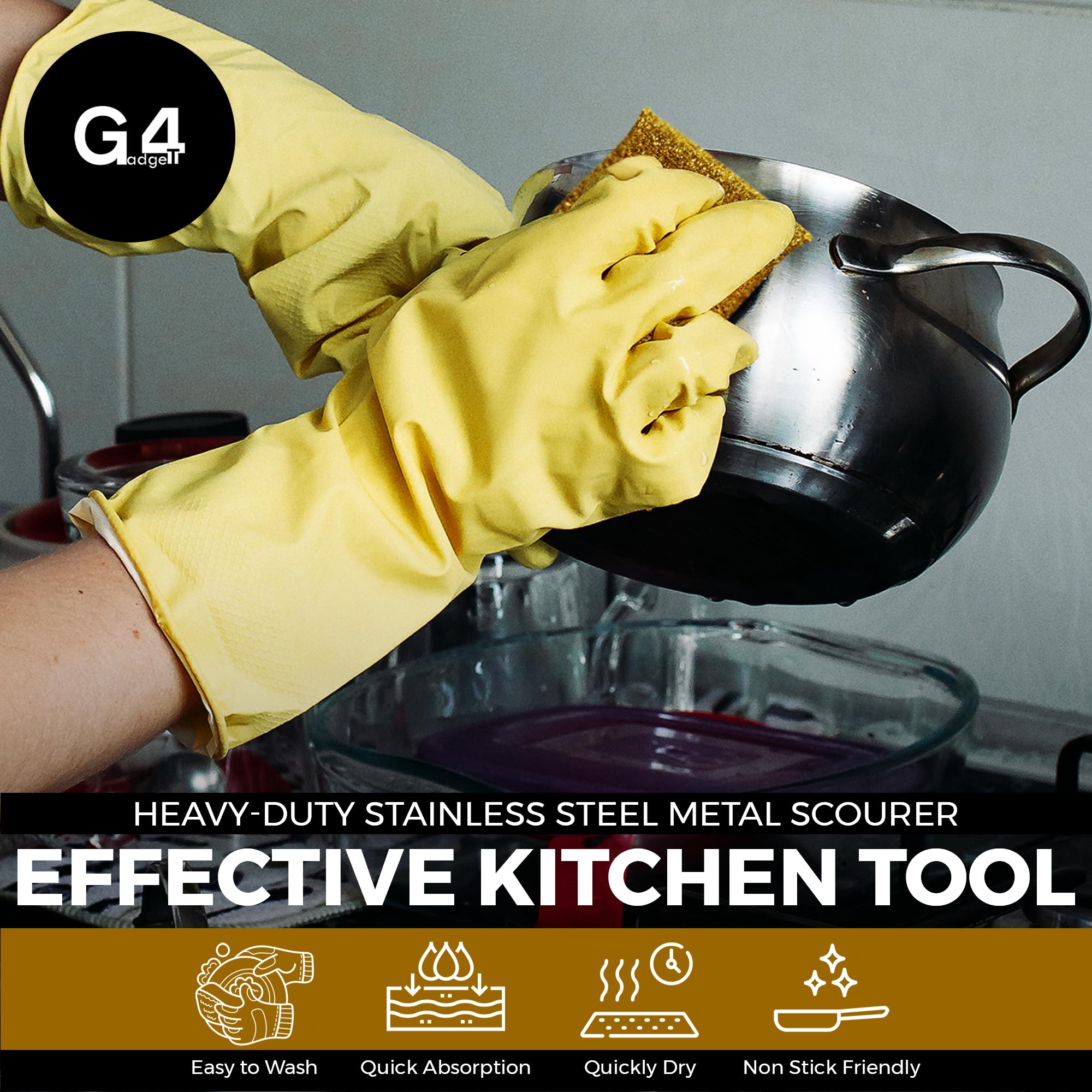 G4GADGET - 6 Pack Metallic Scouring Pads Non-Scratch Kitchen Scrubber 8