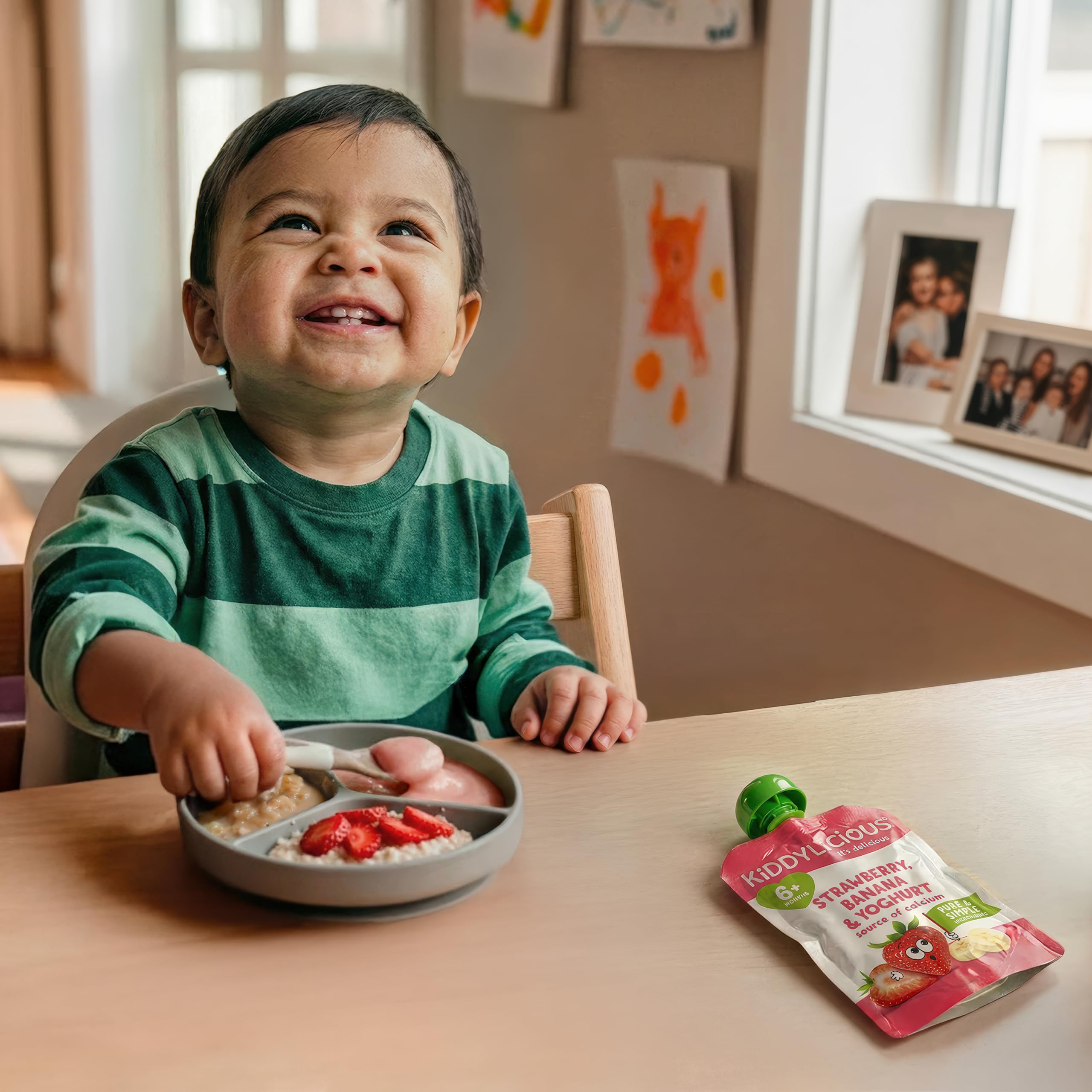 Kiddylicious Strawberry & Banana Yoghurt Pouches - 100g (Pack of 6) | Source of Calcium 3