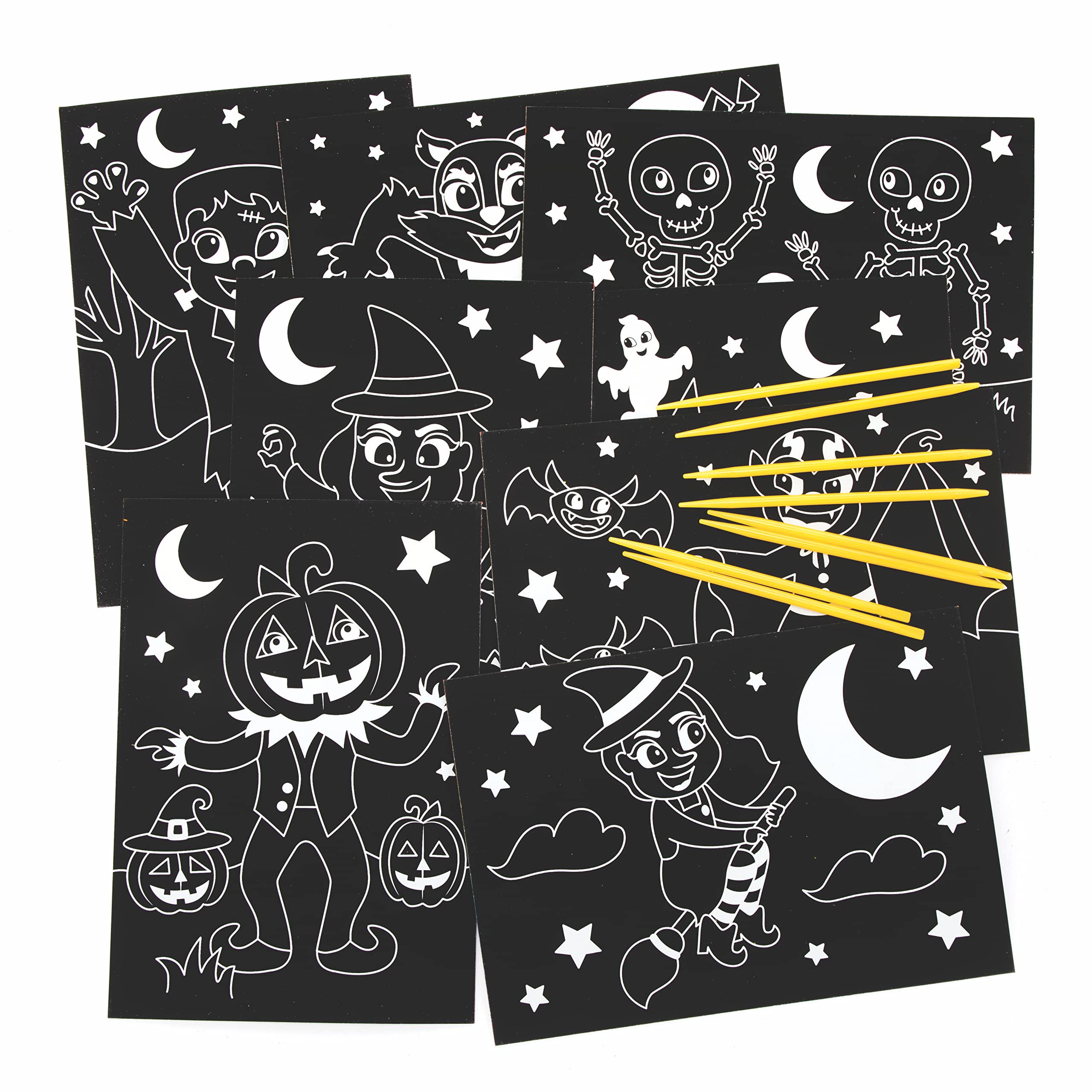 Baker Ross Halloween Scratch Art Pictures - Pack of 8 Rainbow Reveal Craft Set 4