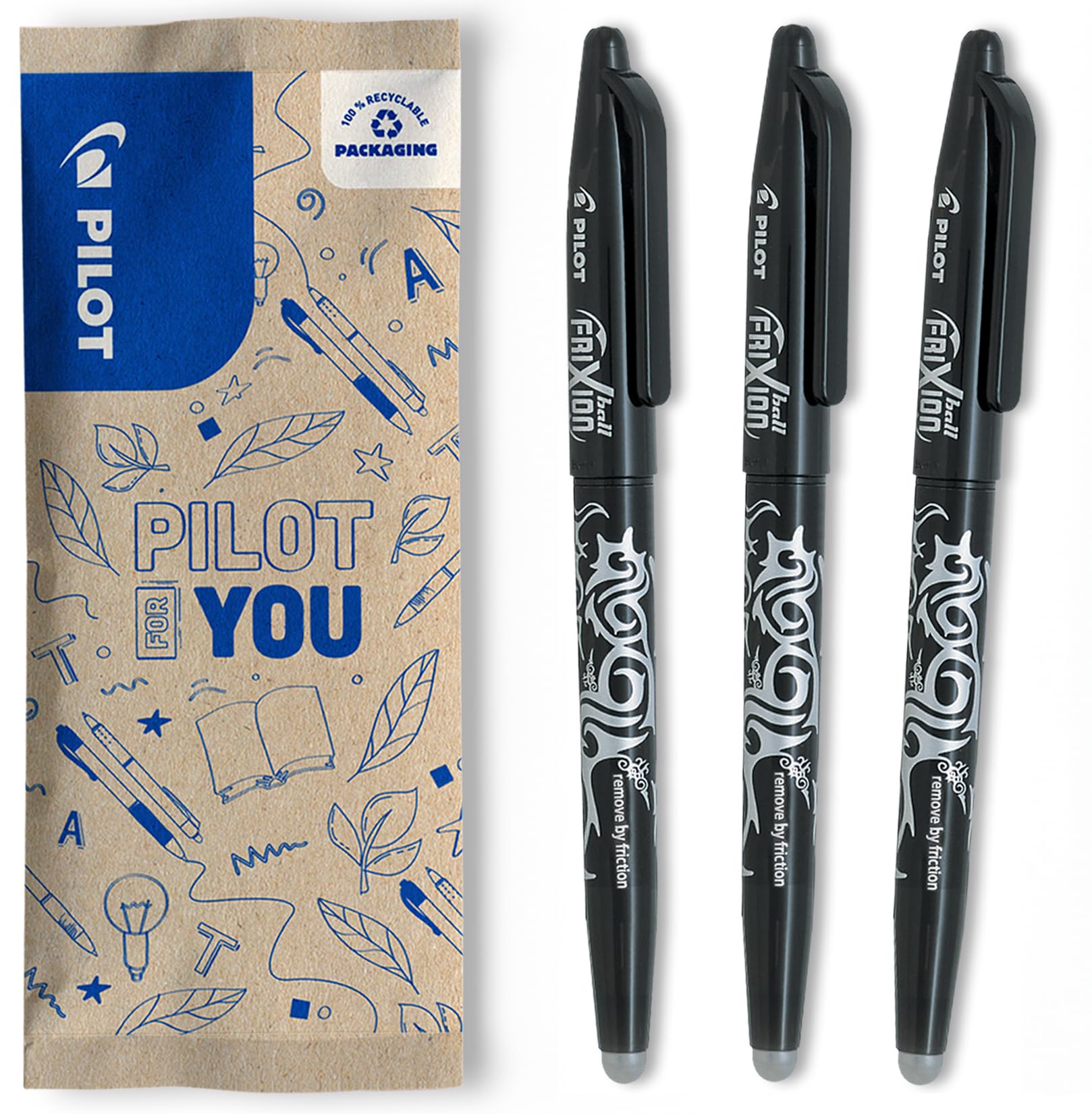 PILOT FriXion Ball 07 Erasable Gel Ink Rollerball Pen - Black Ink, 0.7mm Medium Tip, Refillable 1