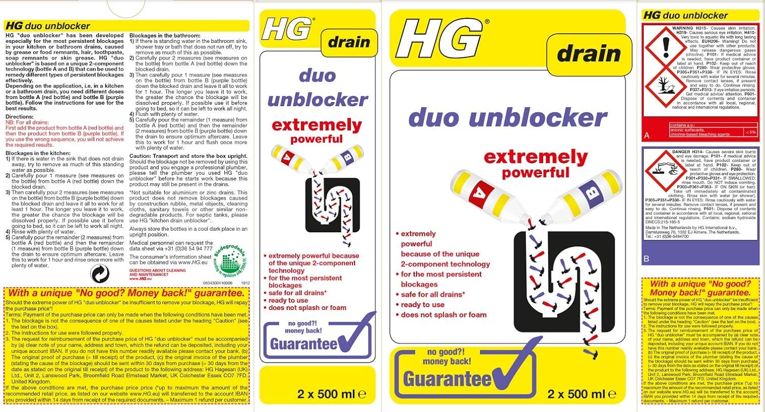 HG Duo Unblocker 1L - Extremely Powerful 2-Component Drain Unblocker for Kitchen & Bathroom Drains 10