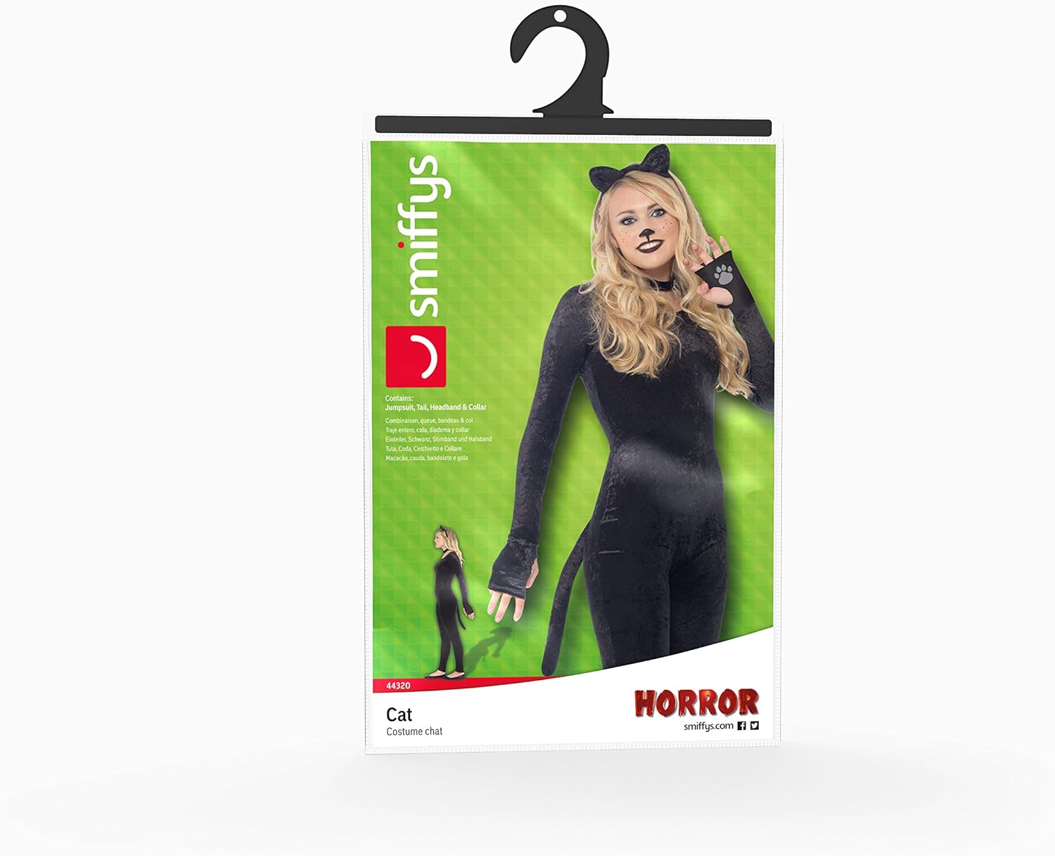 Smiffys Cat Costume - Small, Black Jumpsuit with Tail, Ears, and Collar for Teens & Adults 8