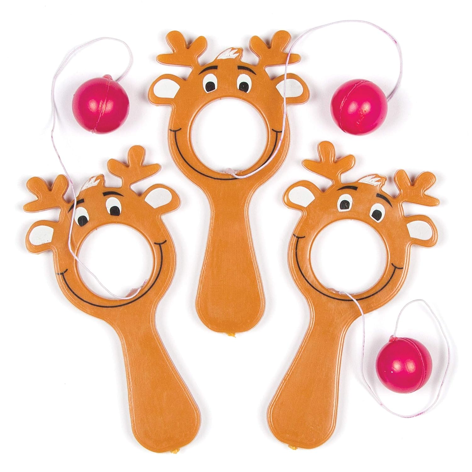 Baker Ross Mini Reindeer Bat & Ball Game - Christmas Party Favour for Kids (Pack of 5)