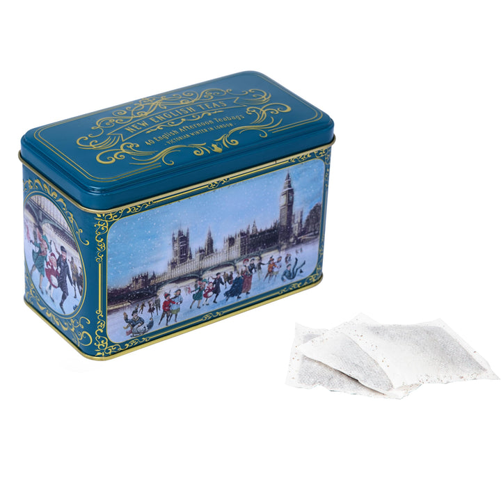 New English Teas Victorian Skaters Christmas Tea Tin - Afternoon Tea Blend, 80g (40 Tea Bags)