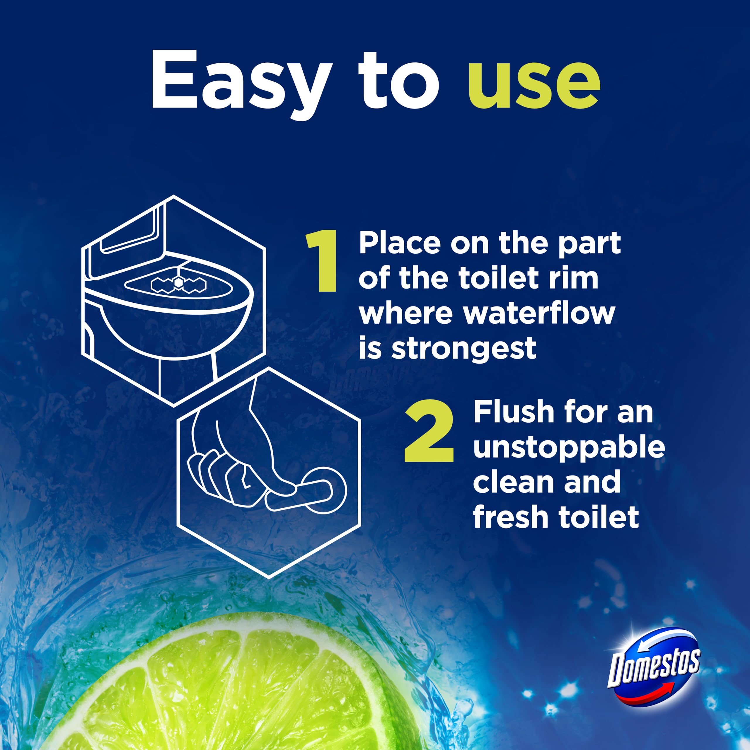 Domestos Power 5 Lime Toilet Rim Blocks 2x 50 g - Long-Lasting Toilet Freshener with Limescale Prevention 3