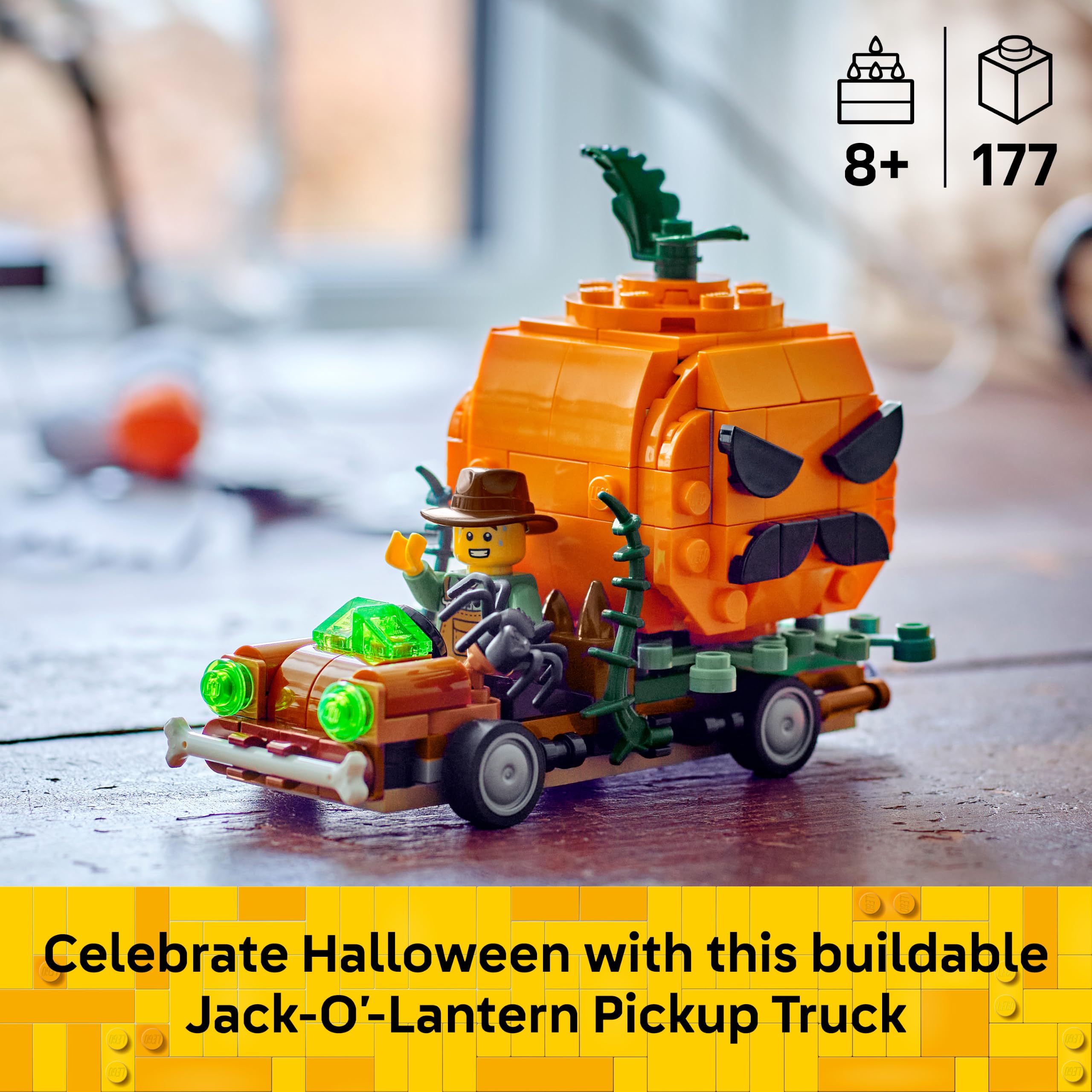 LEGO Jack-O'-Lantern Pickup Truck Building Set - Halloween Decoration | Ages 8+ | 40822