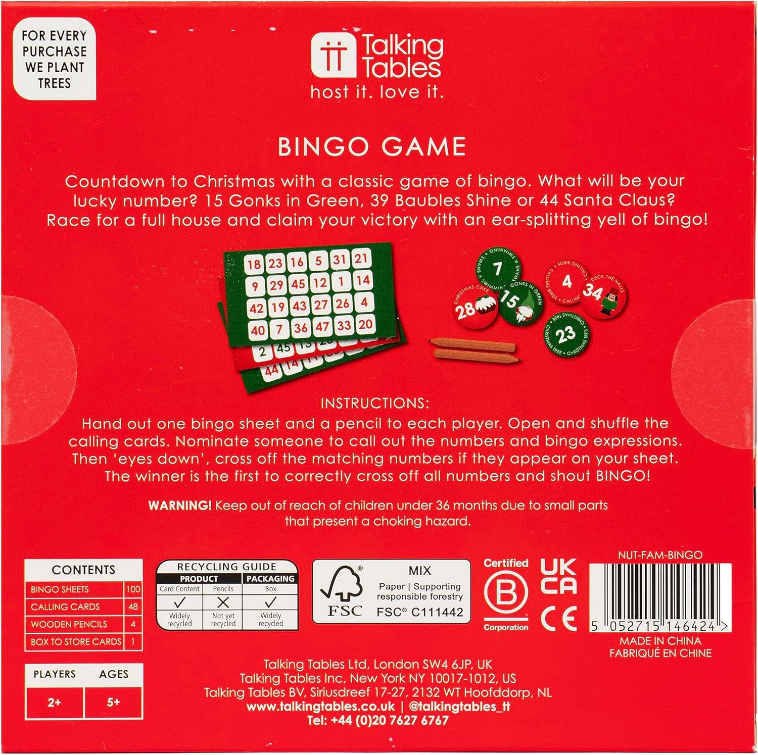 Talking Tables Christmas Family Bingo Game with Festive Red, Green, Gold & Silver Design 6