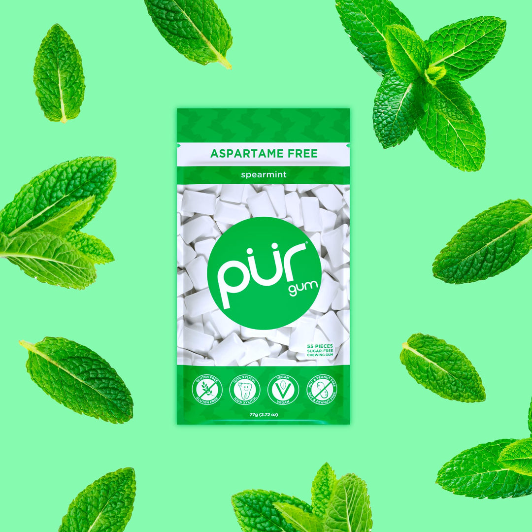 PUR Gum - Sugar Free Chewing Gum with Xylitol, Natural Spearmint Flavor, Vegan & Aspartame Free (55 Pieces, Pack of 6)
