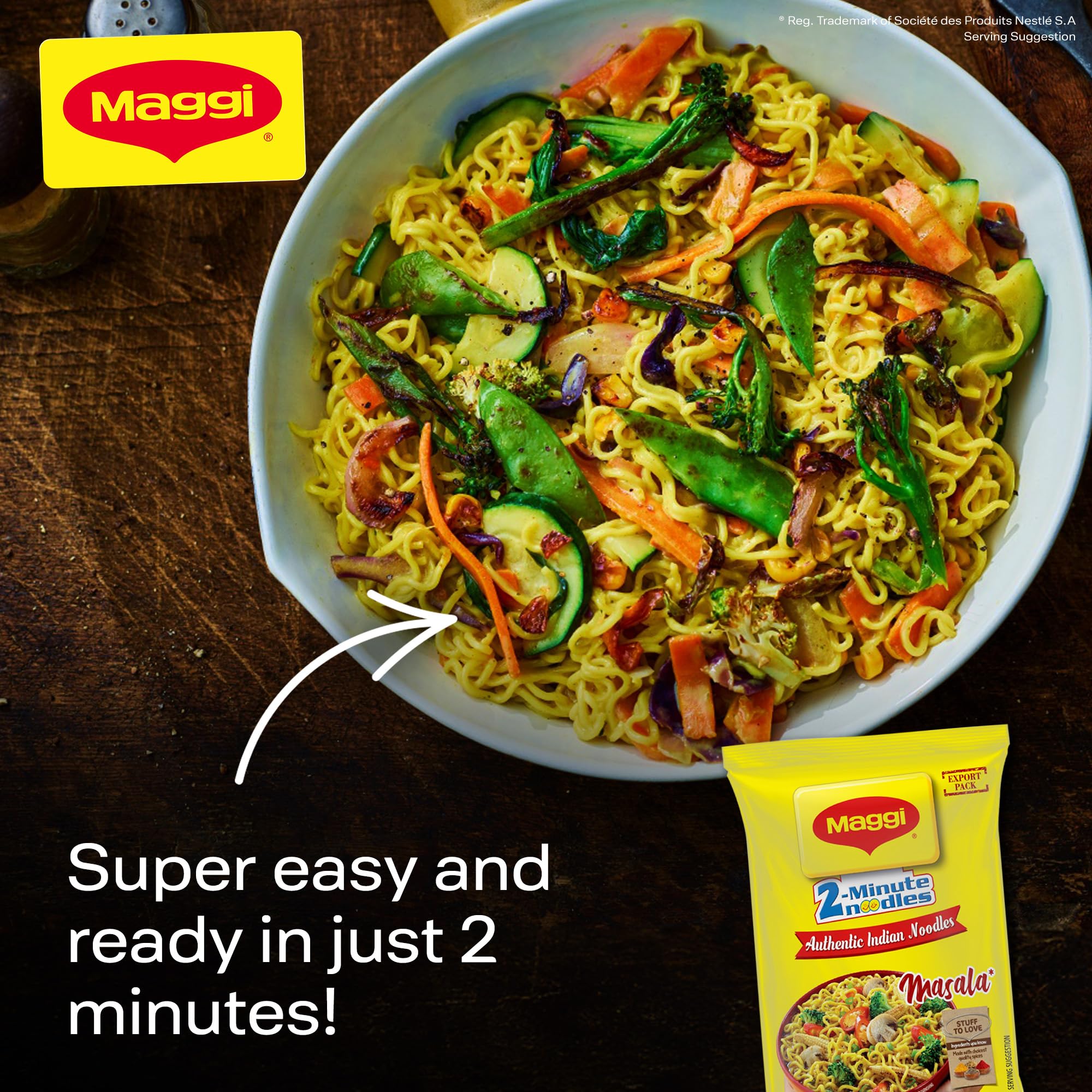 MAGGI 2 Minute Authentic Indian Masala Spicy Instant Noodles - 70g Single Pack