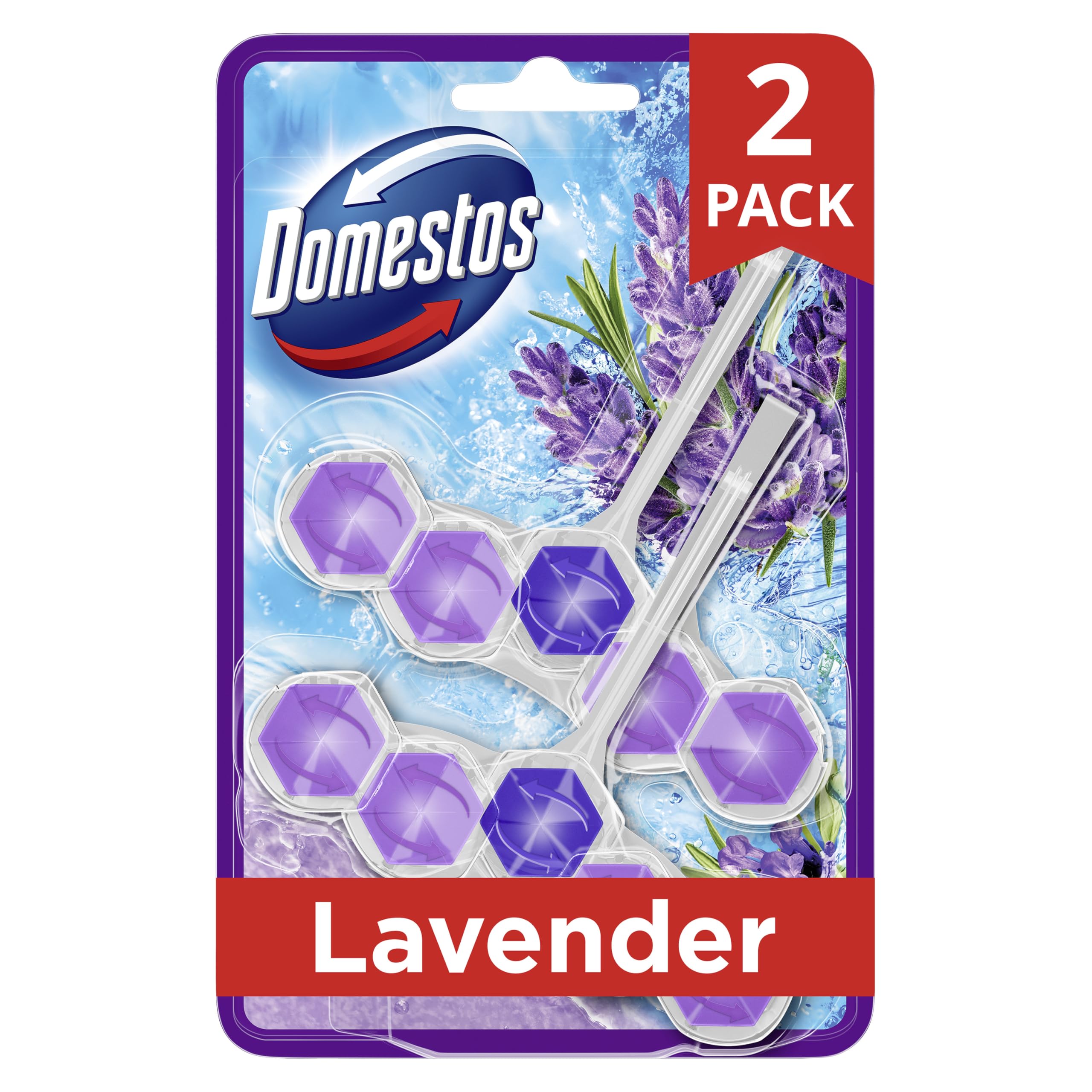 Domestos Power 5 Lavender Toilet Rim Blocks - 2 Count (50g Each) | 300 Flushes 1