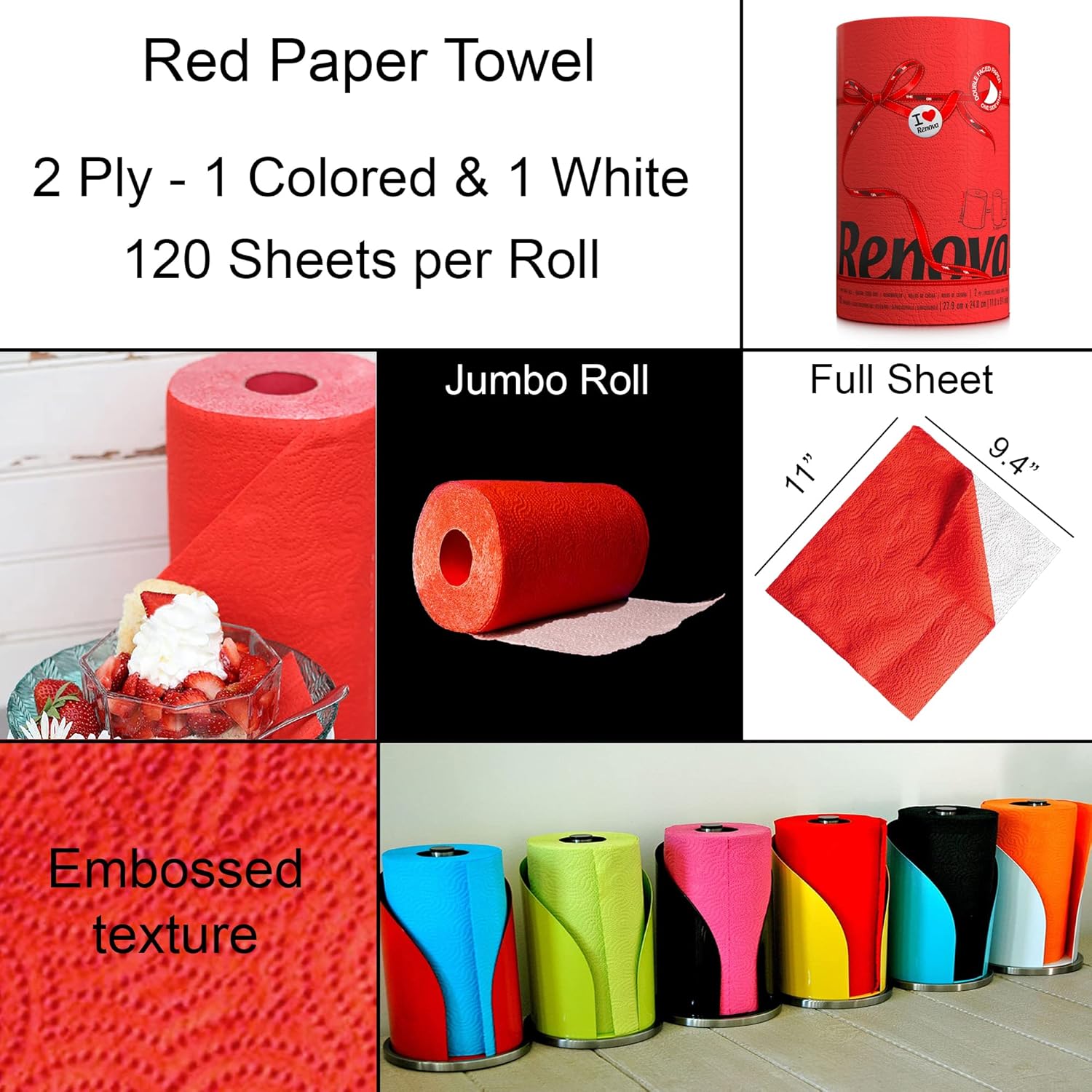 Renova Red Paper Towel 1 Roll, 2-Ply, FSC Certified, Kitchen Roll 6