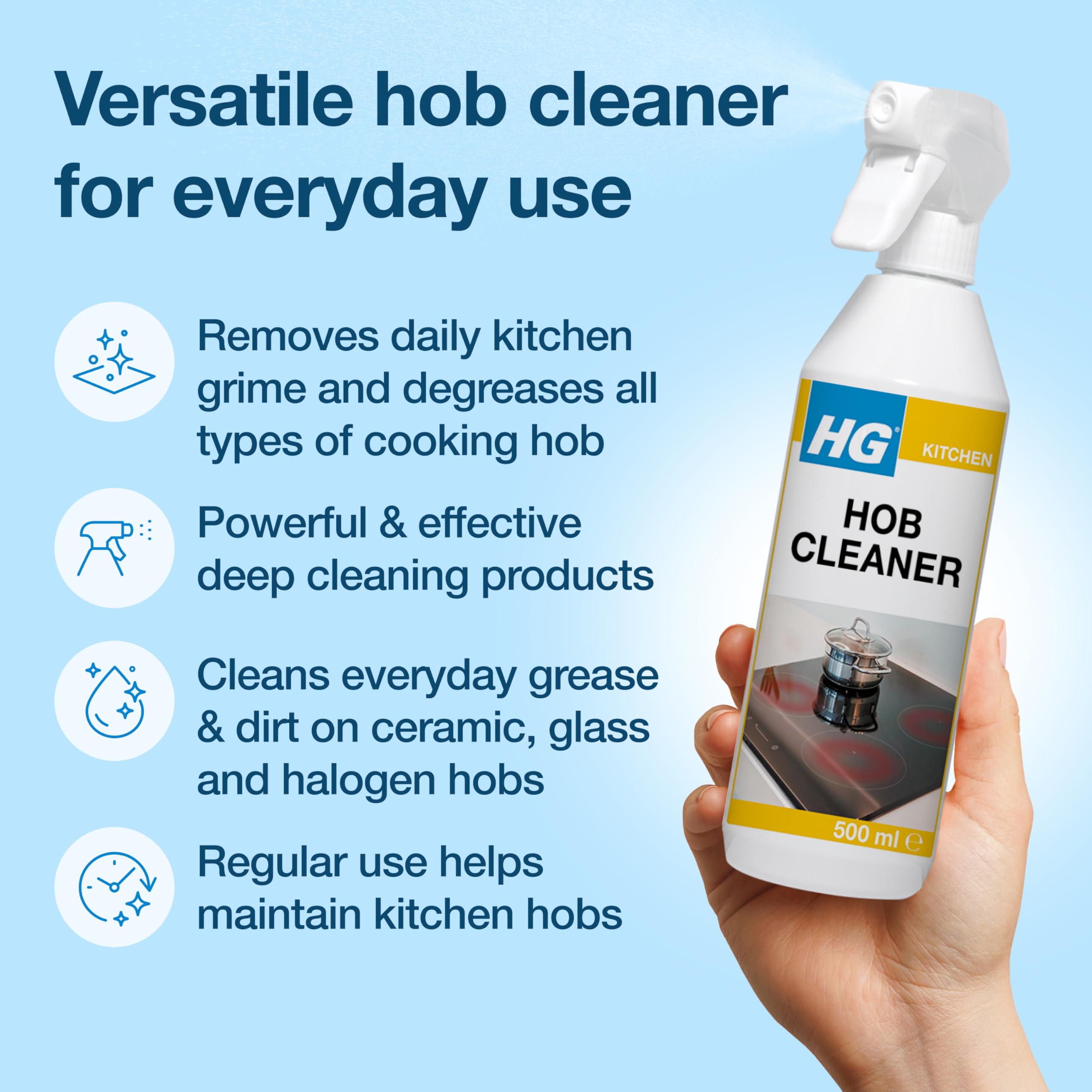 HG Hob Cleaner Spray - Removes Grease & Stains on Induction, Ceramic & Gas Surfaces | 500ml 2