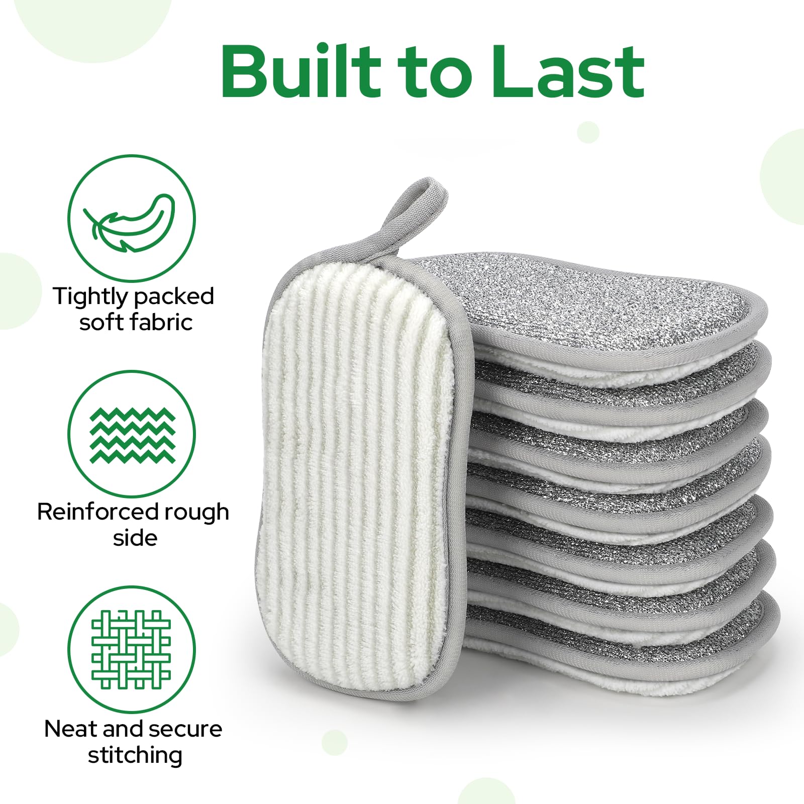 Euqvunn Dual-Sided Kitchen Cleaning Sponges - 8 Pack, Grey, 9.5x16cm 7