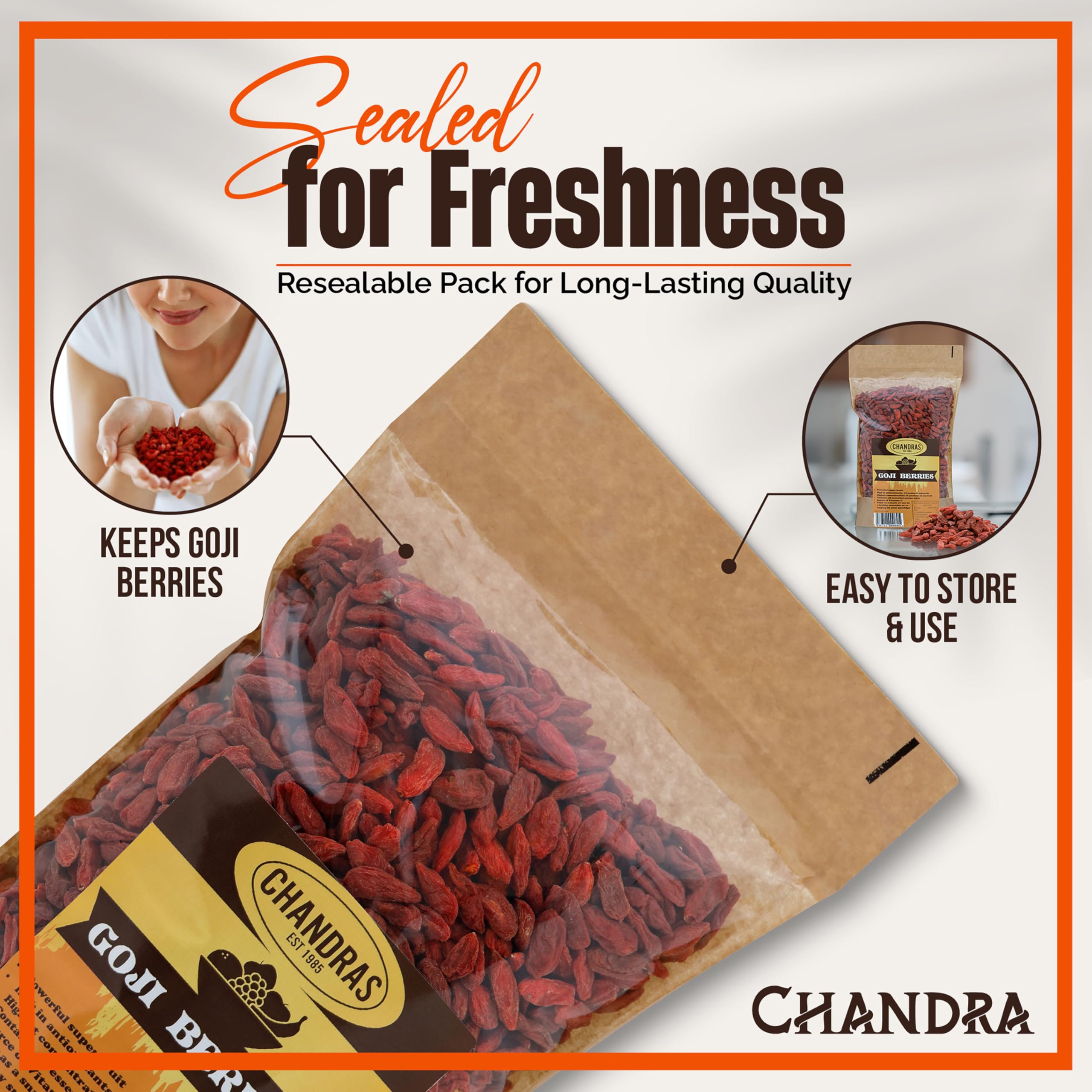 Chandra Whole Foods - Goji Berries 1KG - 100% Pure Dried Superfruit 6