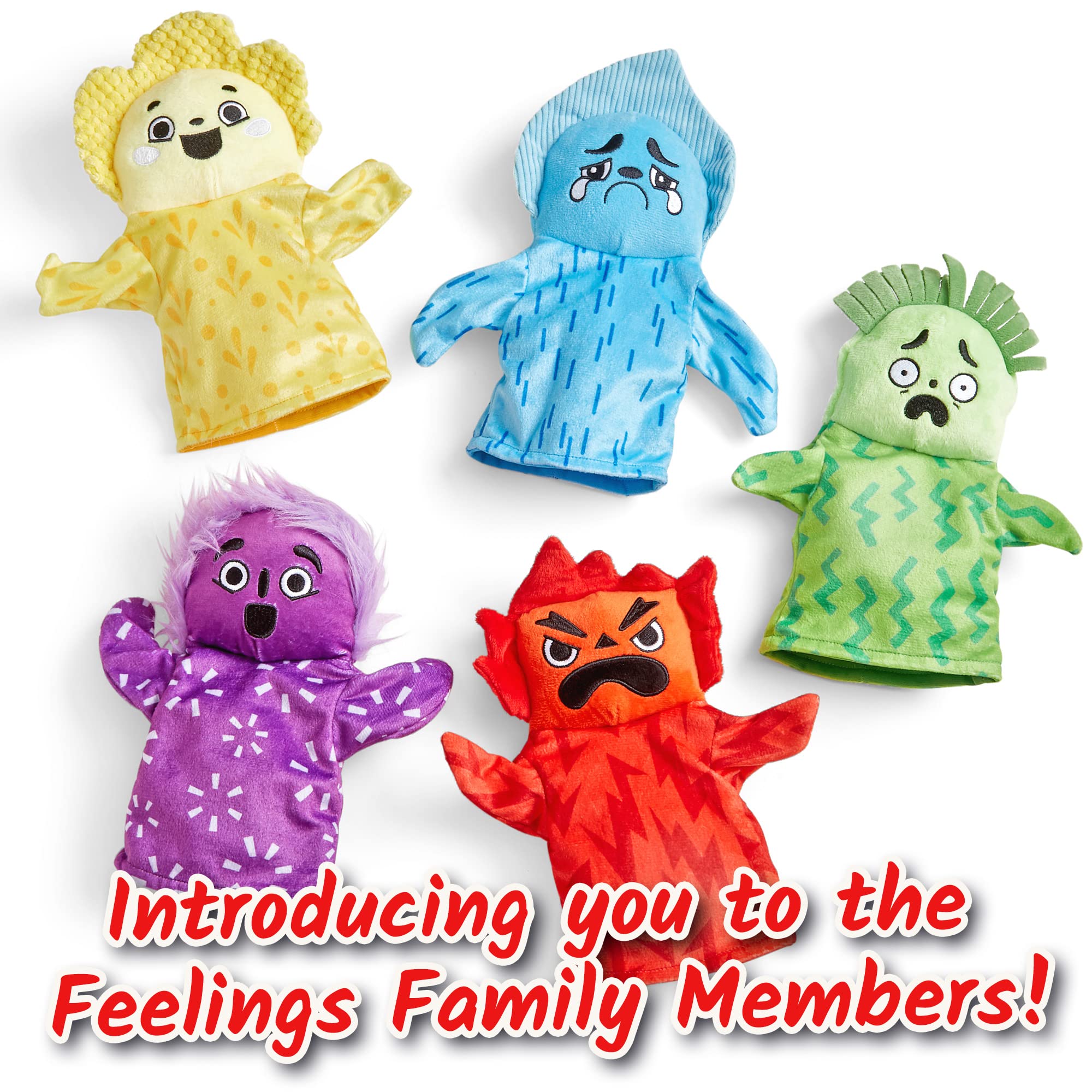 hand2mind Feelings Family Hand Puppets Set - Social Emotional Learning | 5 Pieces | Fabric