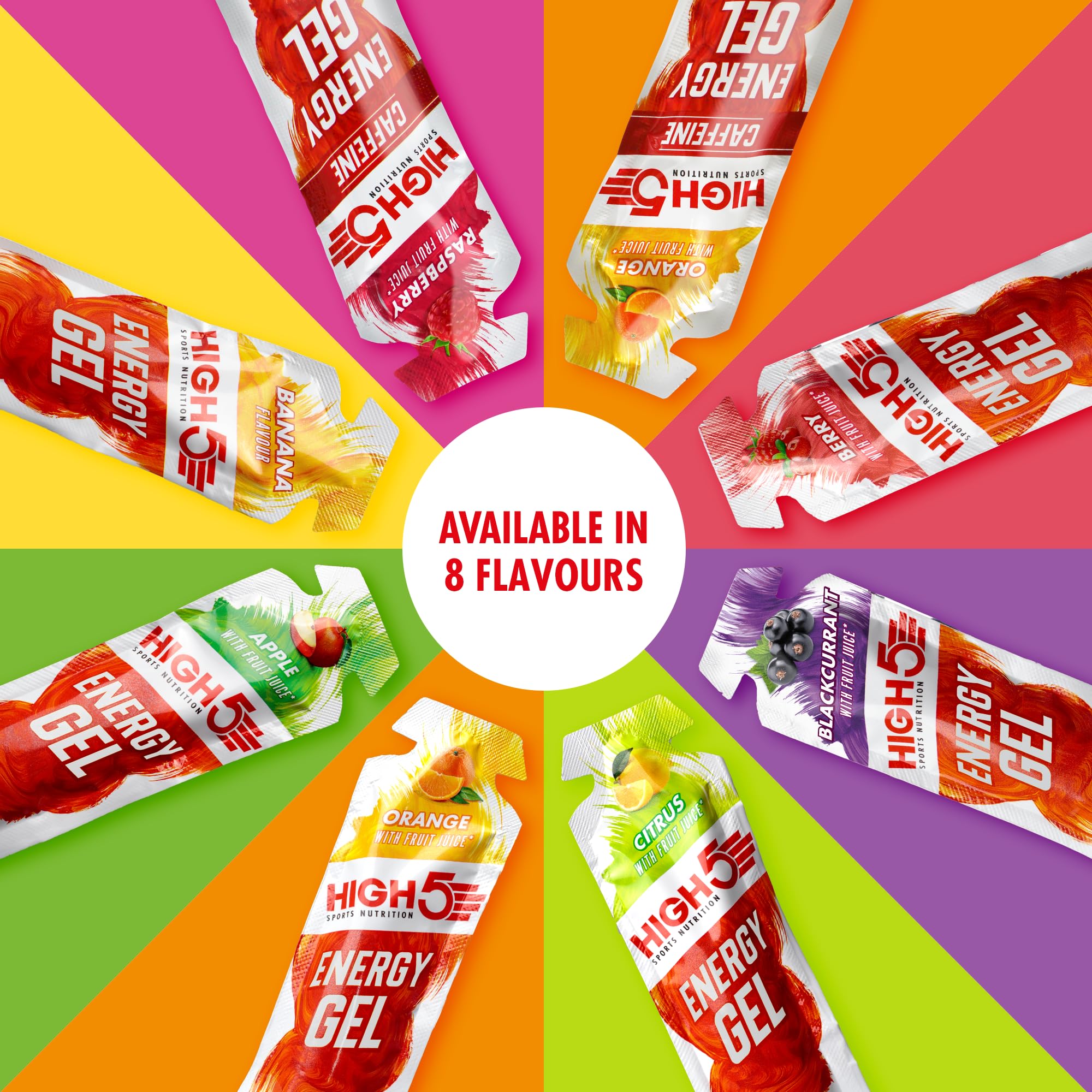 HIGH5 Caffeine Energy Gels - Quick Release Sports Gels to Power Muscles for Peak Performance - Natural Fruit Juice - On The Go Energy Boost for Running, Cycling and Endurance 5