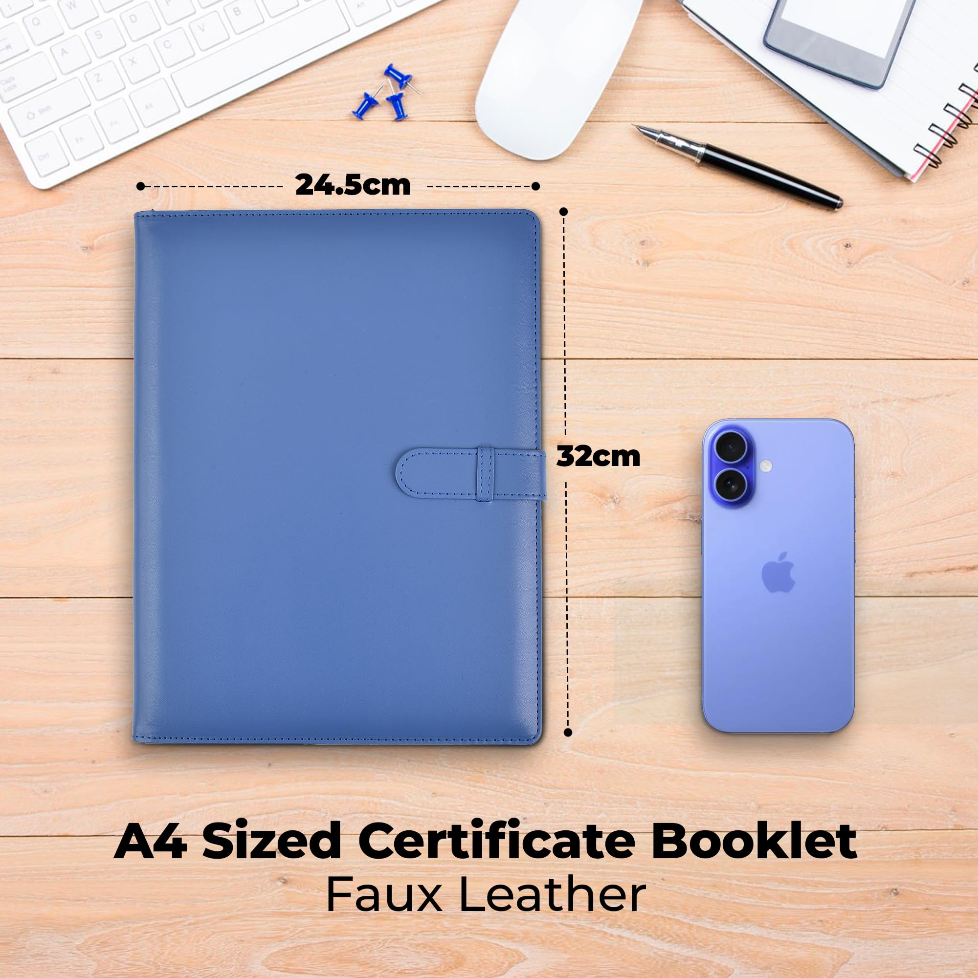 ARPAN A4 Certificate Folder Display Book - 36 Pockets | Blue Faux Leather | Soft Padded Cover 2