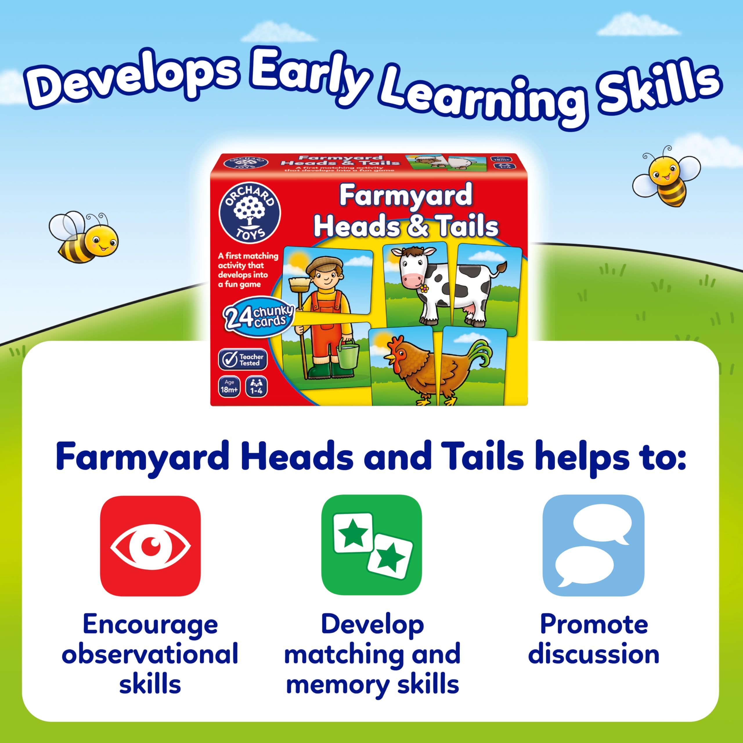 Orchard Toys Farmyard Heads and Tails Game - Matching Pairs Card Game for Toddlers 18 Months+ | 1-4 Players 7
