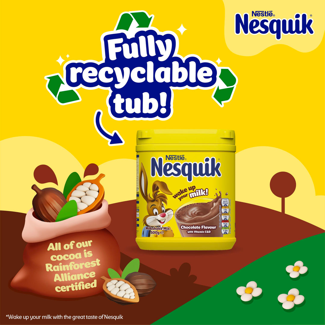 Nesquik Chocolate Flavoured Milkshake Powder 500g Tub (Pack of 10) - Gluten Free, No Artificial Additives, Fortified with Vitamins C & D