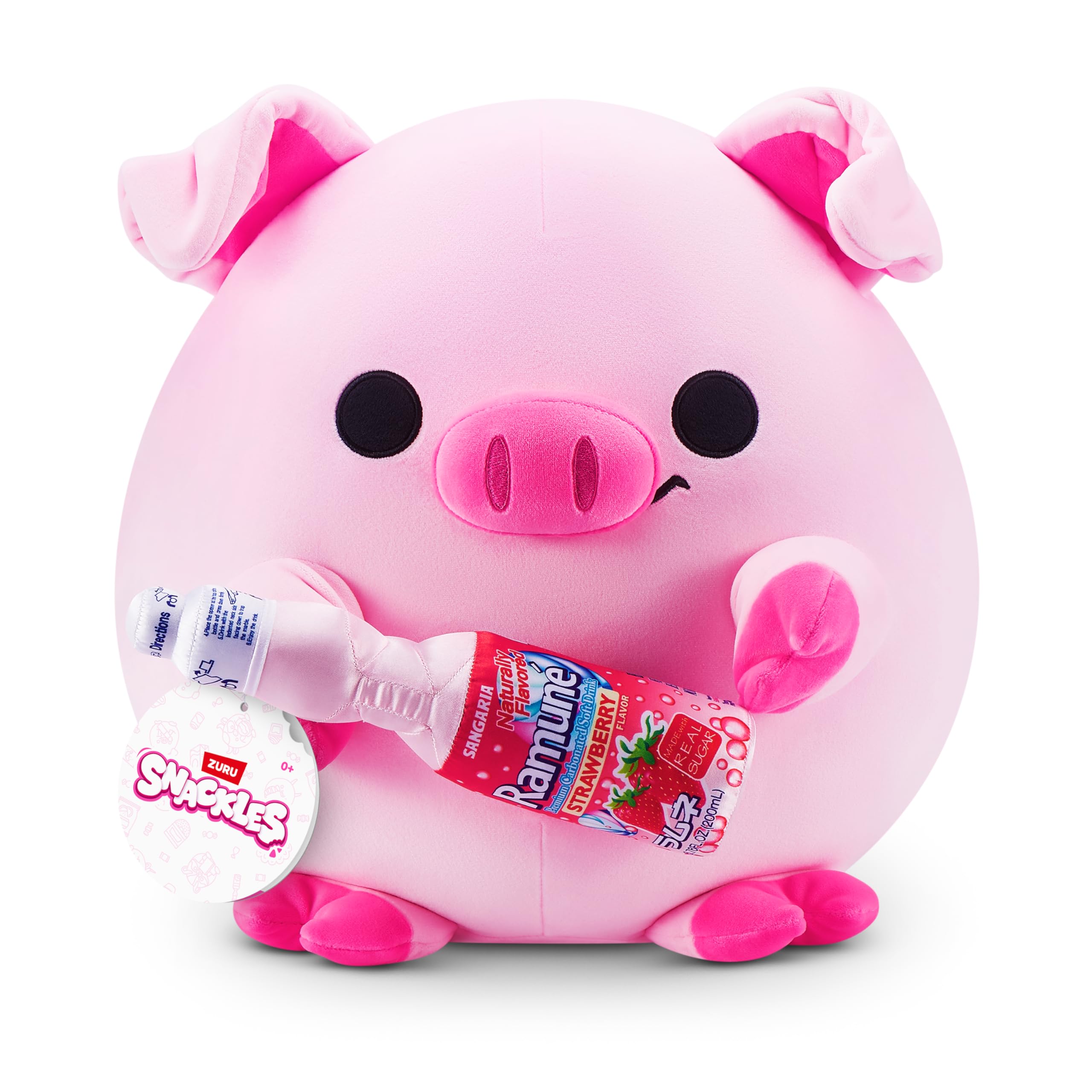 Snackles Piggy Anna Plush - 14-inch Super-Soft Collectible with Sangaria Strawberry Ramune Snack by ZURU