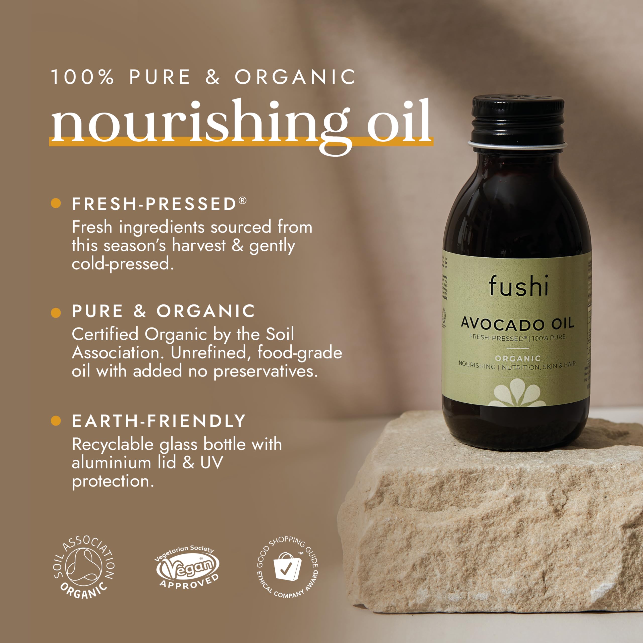 Fushi Avocado Organic Oil - 100ml Extra Virgin Cold Pressed | Vegan | Cooking Oil