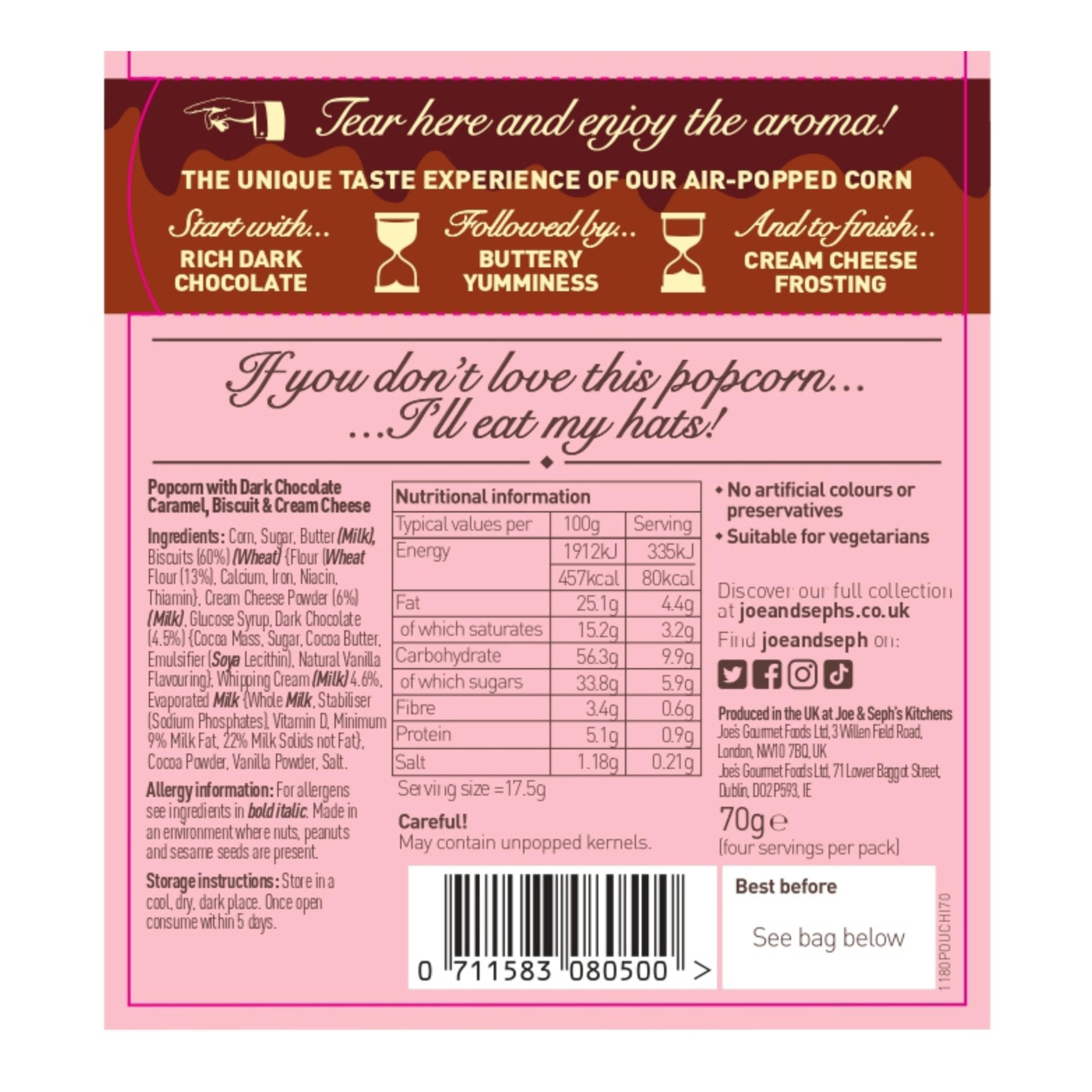 Joe & Seph's Chocolate Fudge Cake Popcorn (70g) - Gourmet Air-Popped Snack with Belgian Chocolate 5