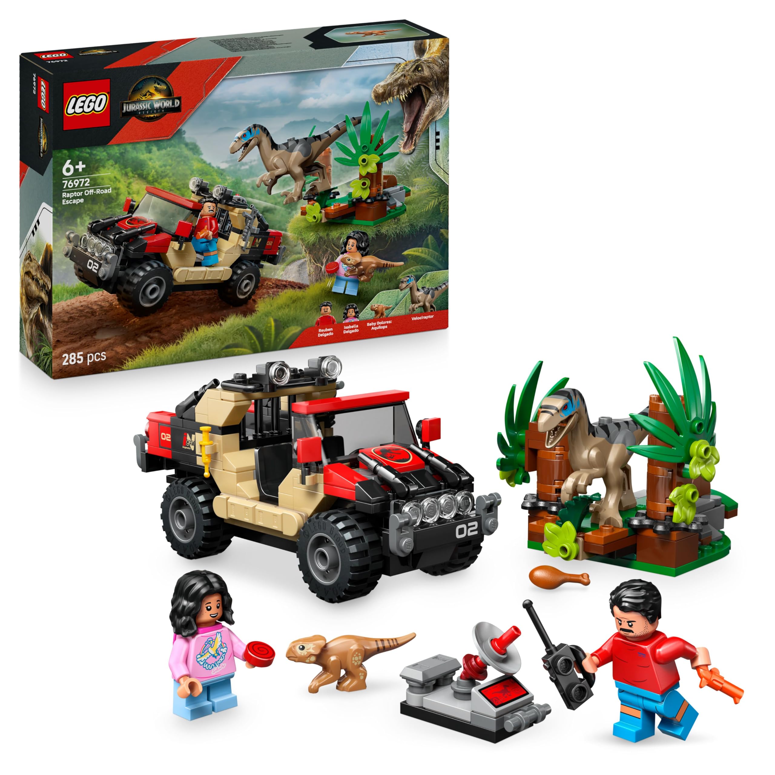 LEGO Jurassic World Raptor Off-Road Escape 76972 Building Set | Ages 6+ | Includes 2 Dinosaurs