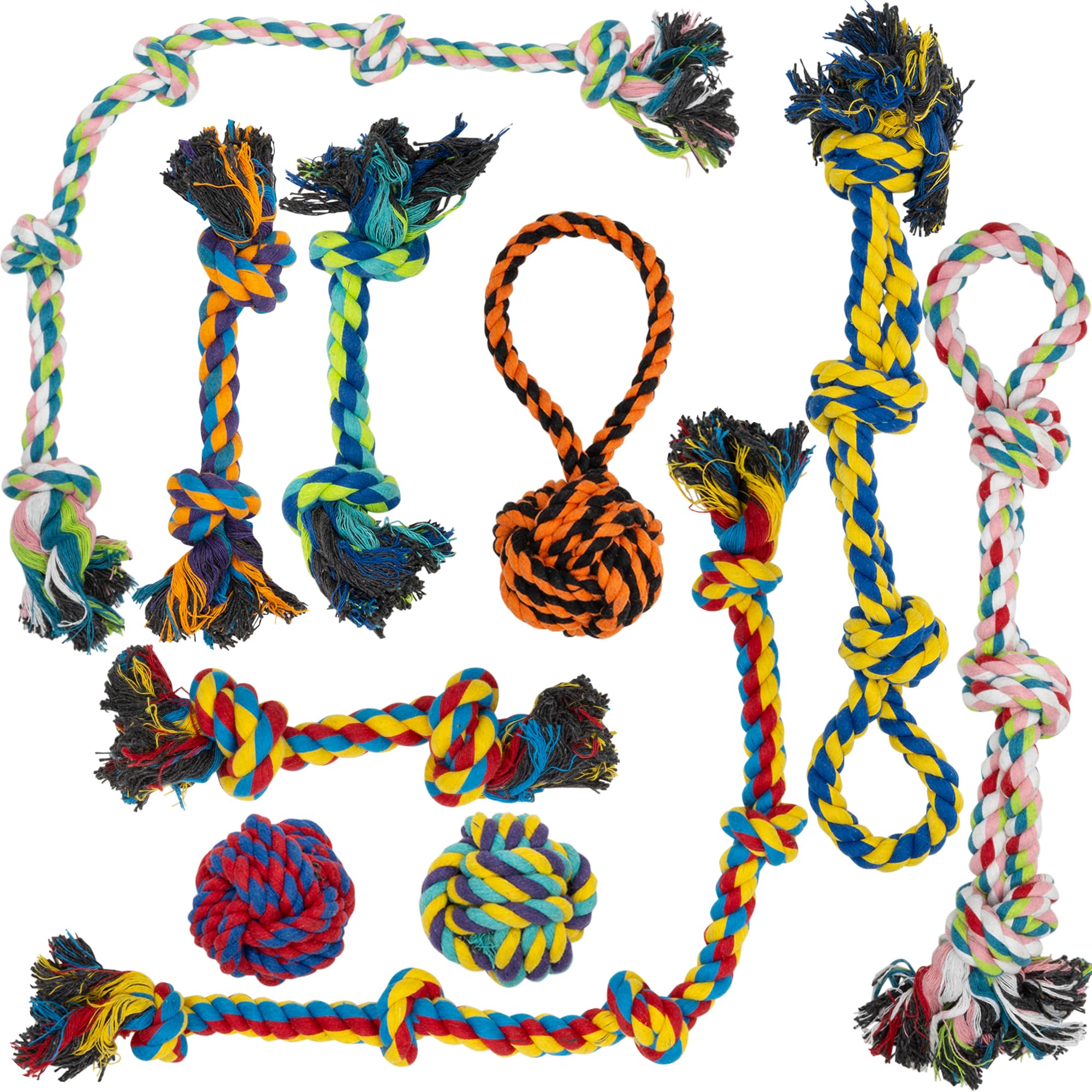 Fur & Bone 10-Pack Indestructible Dog Chew Toys - Durable Cotton Rope & Tug Toys for All Breeds 8
