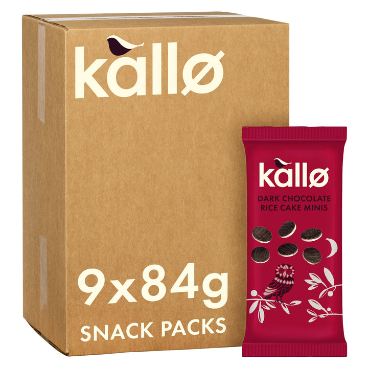 Kallo Dark Chocolate Mini Rice Cakes - Gluten Free Snack, 9 x 84g