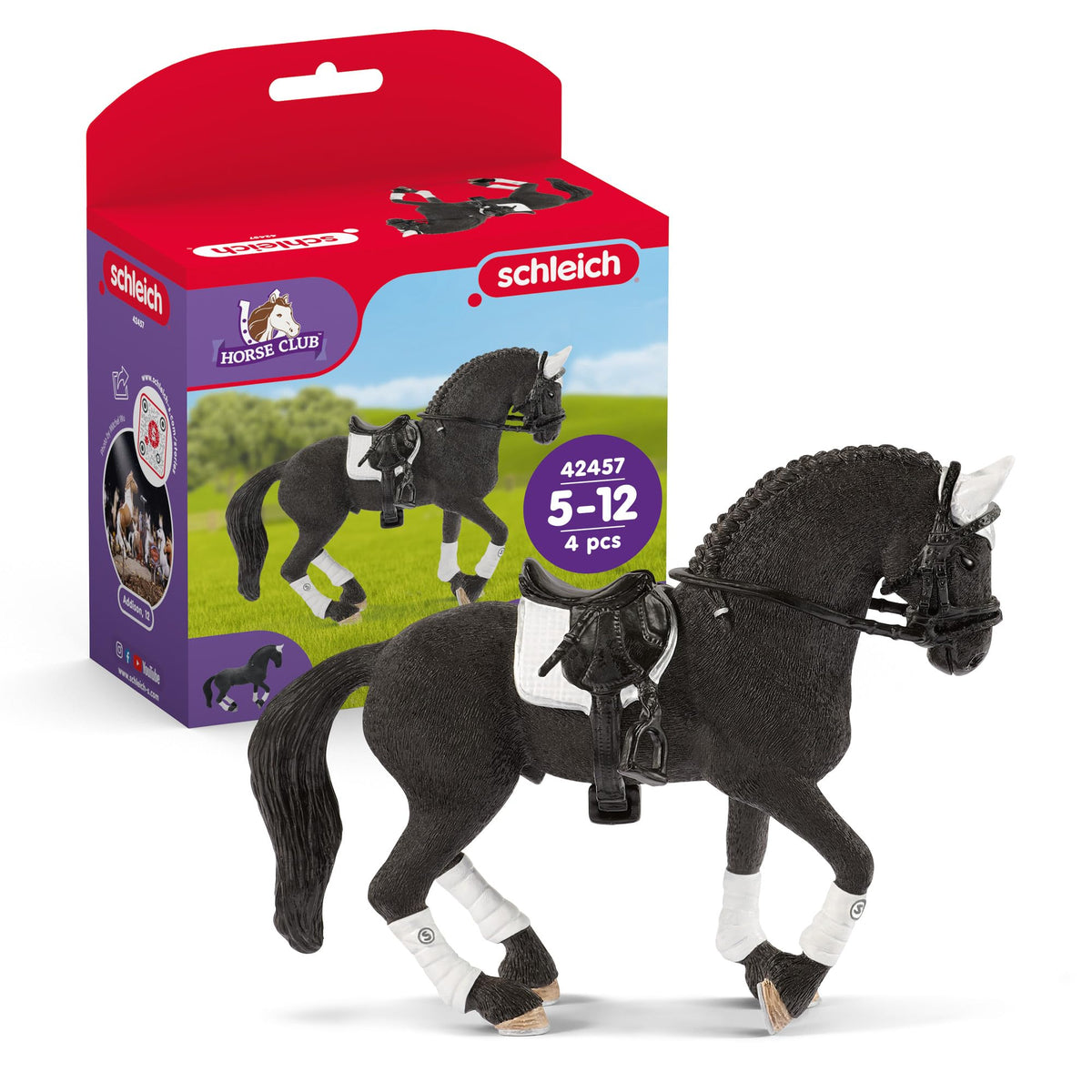Schleich Horse Club Frisian Stallion Tournament Playset - Removable Saddle and Bridle