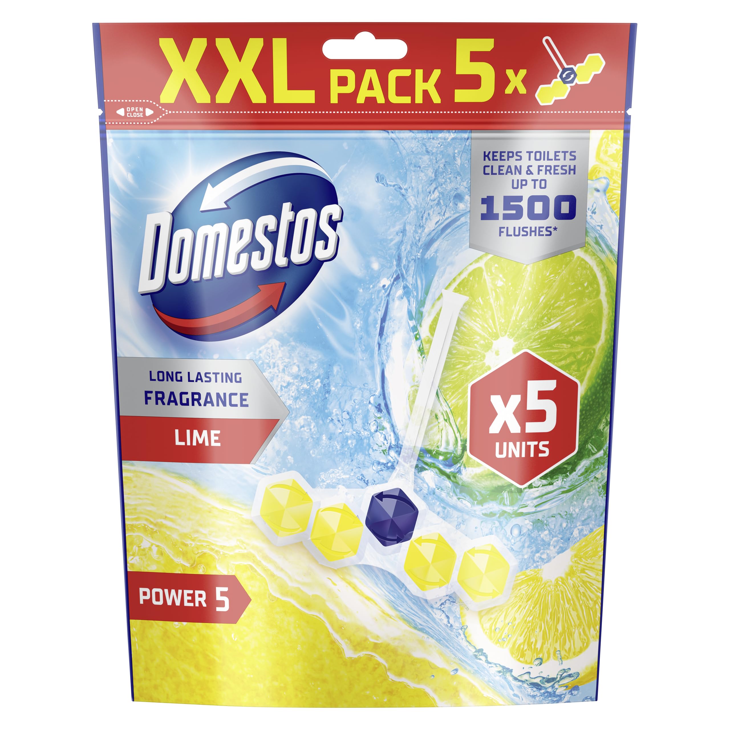 Domestos Power 5 Lime Toilet Rim Blocks - Long-Lasting Toilet Freshener for Up to 300 Flushes 1