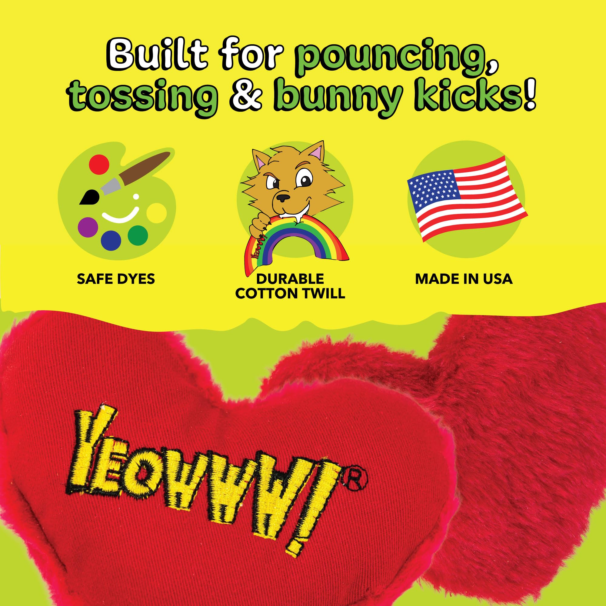YEOWWW Heart Attack Cat Toy - 100% Organic American Catnip | Heavy Duty Cotton 5