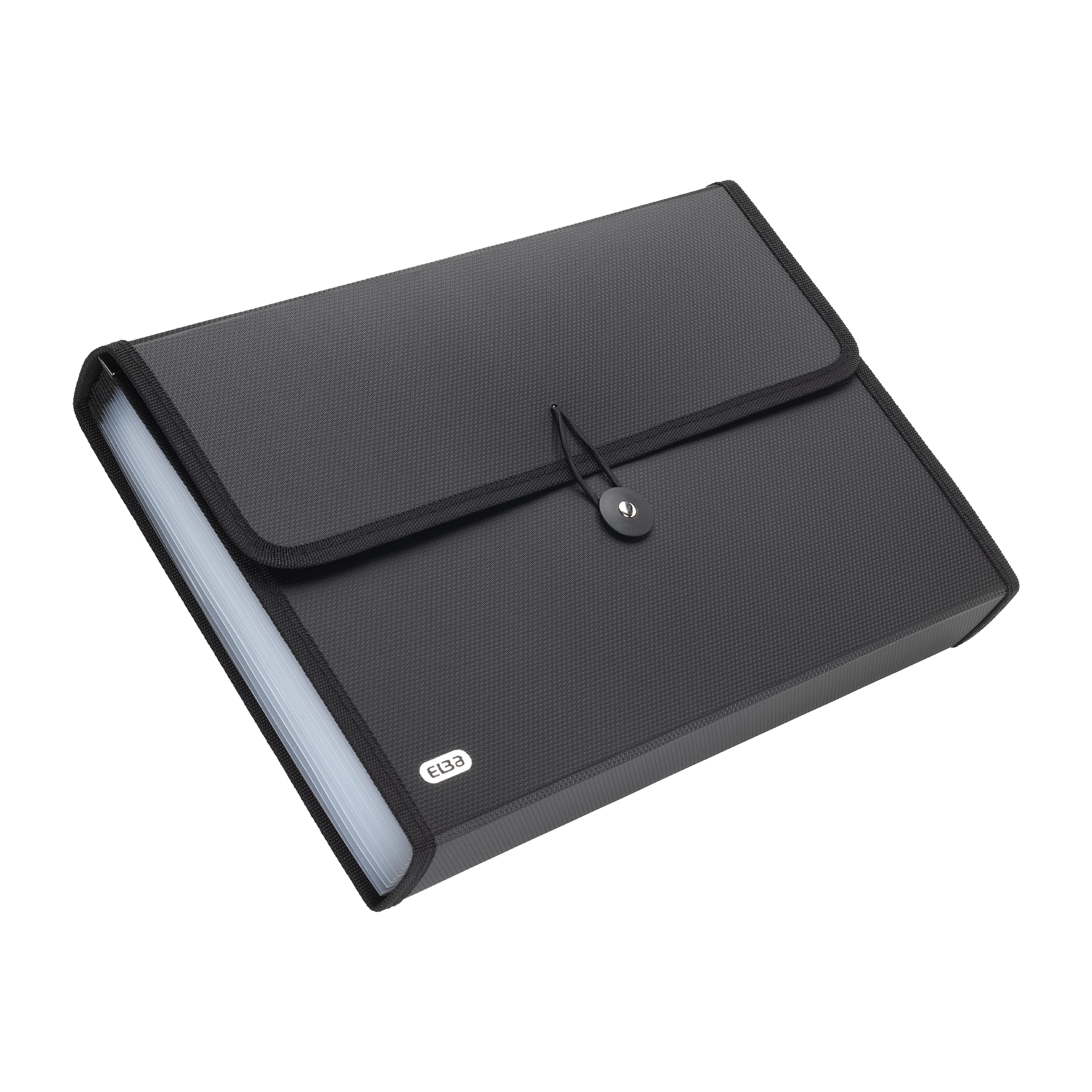 Elba A4 Expanding File Folder - 13 Pockets, Black Plastic Accordion Organizer | 300 Sheet Capacity