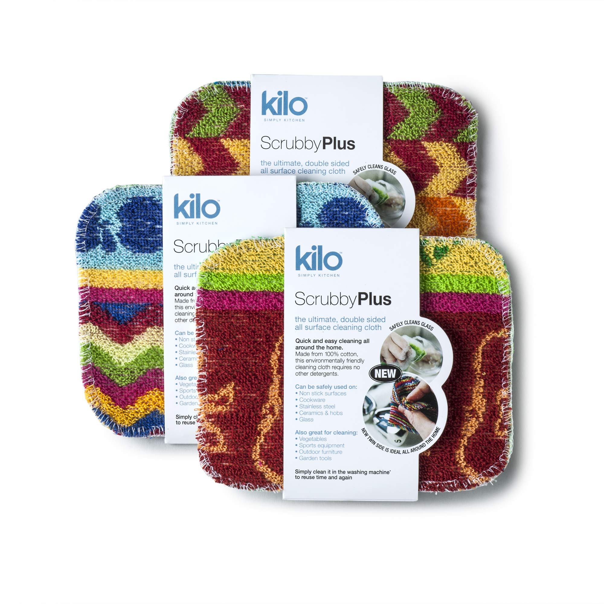 Kilo Scrubby Plus Non-Scratch Scourer with Delicate Cloth Side - Set of 3 | Multi-Purpose Cleaning