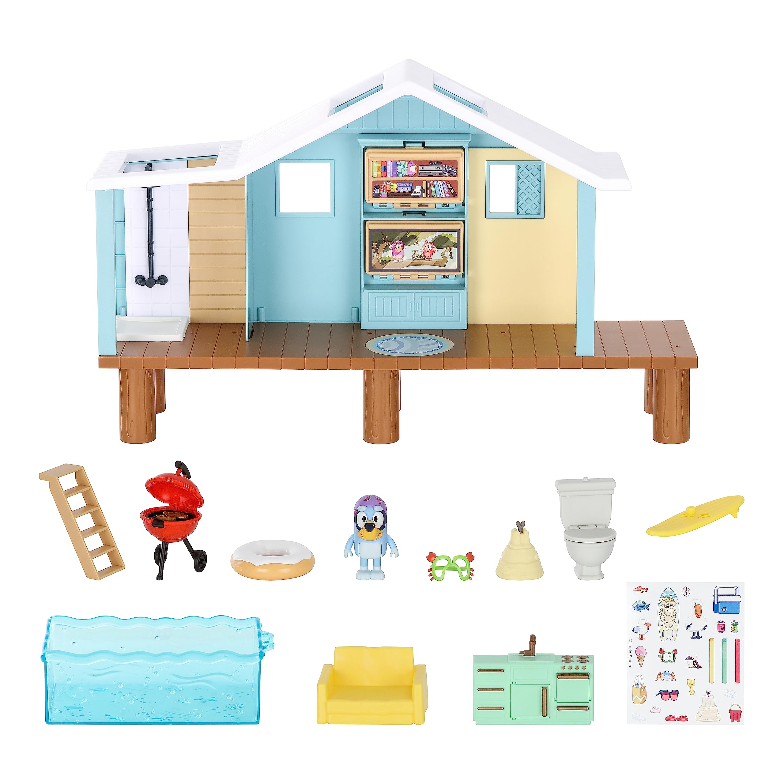 Bluey Beach Cabin Playset - 10+ Piece Playset with Exclusive Figure & Sticker Sheet 10