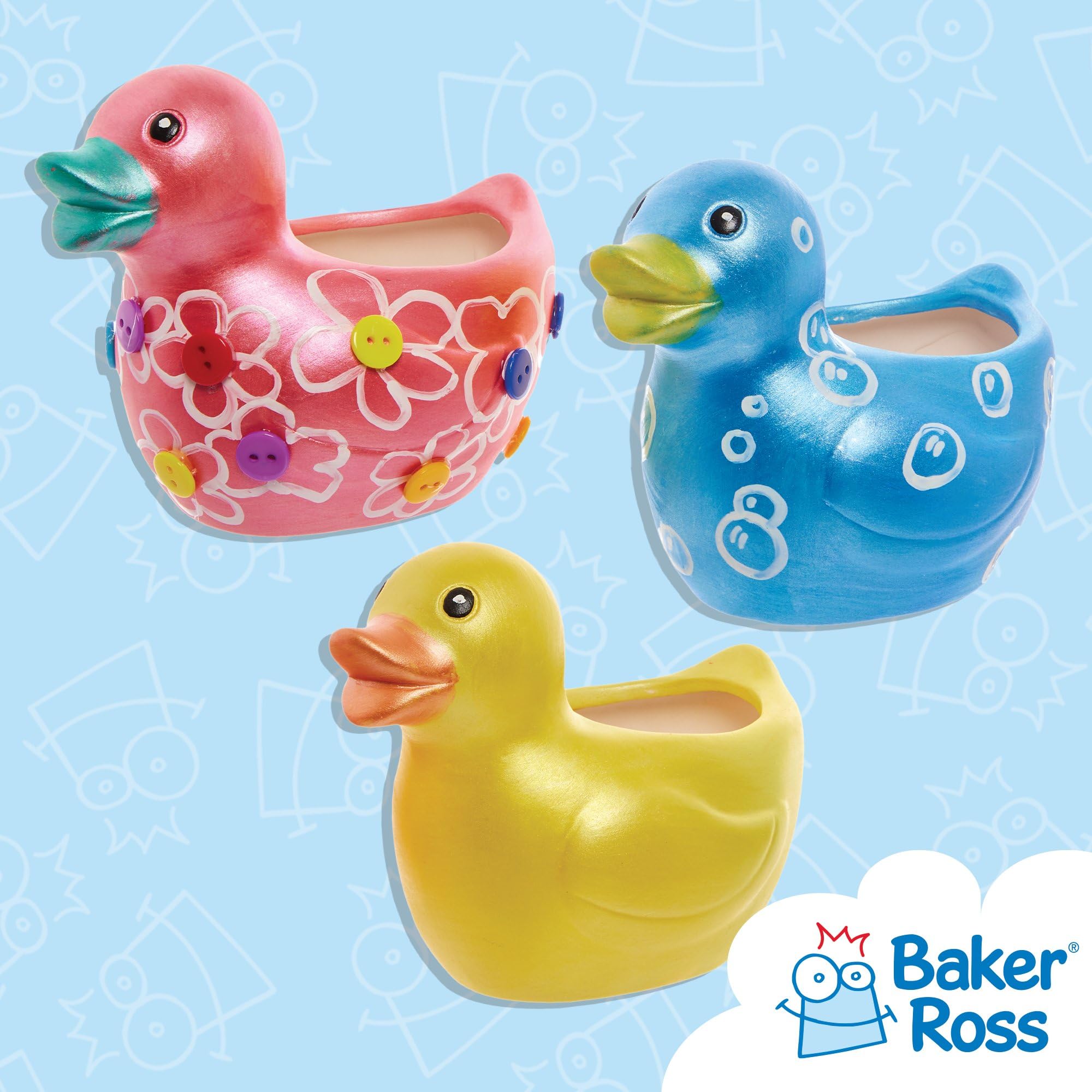 Baker Ross FX570 Duck Ceramic Flowerpots - Box of 2, Paint Your Own Plant Pot for Ages 3+ 4