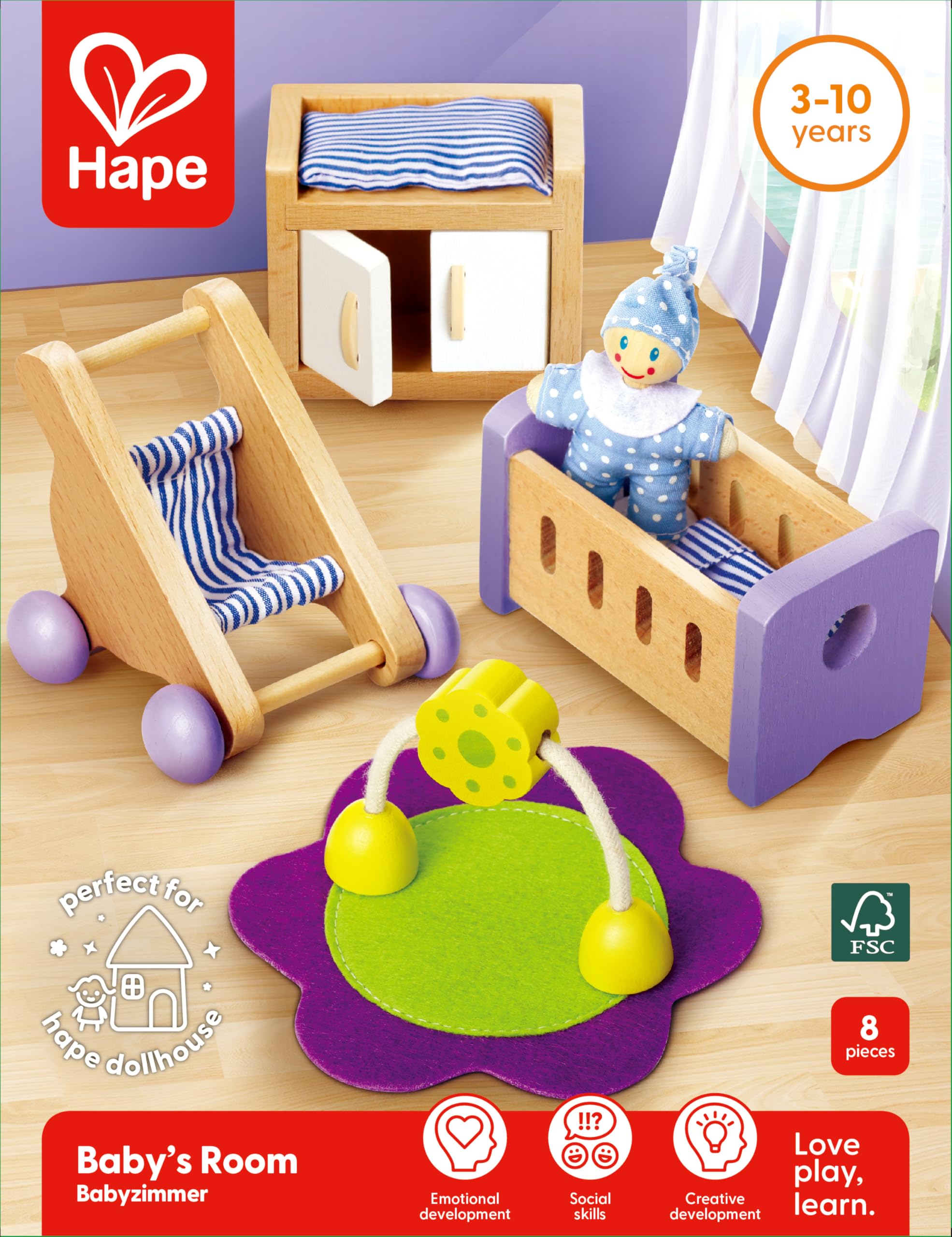 Hape E3459 Baby's Room Wooden Dollhouse Accessories - 1" Scale Playset for Toddlers 12