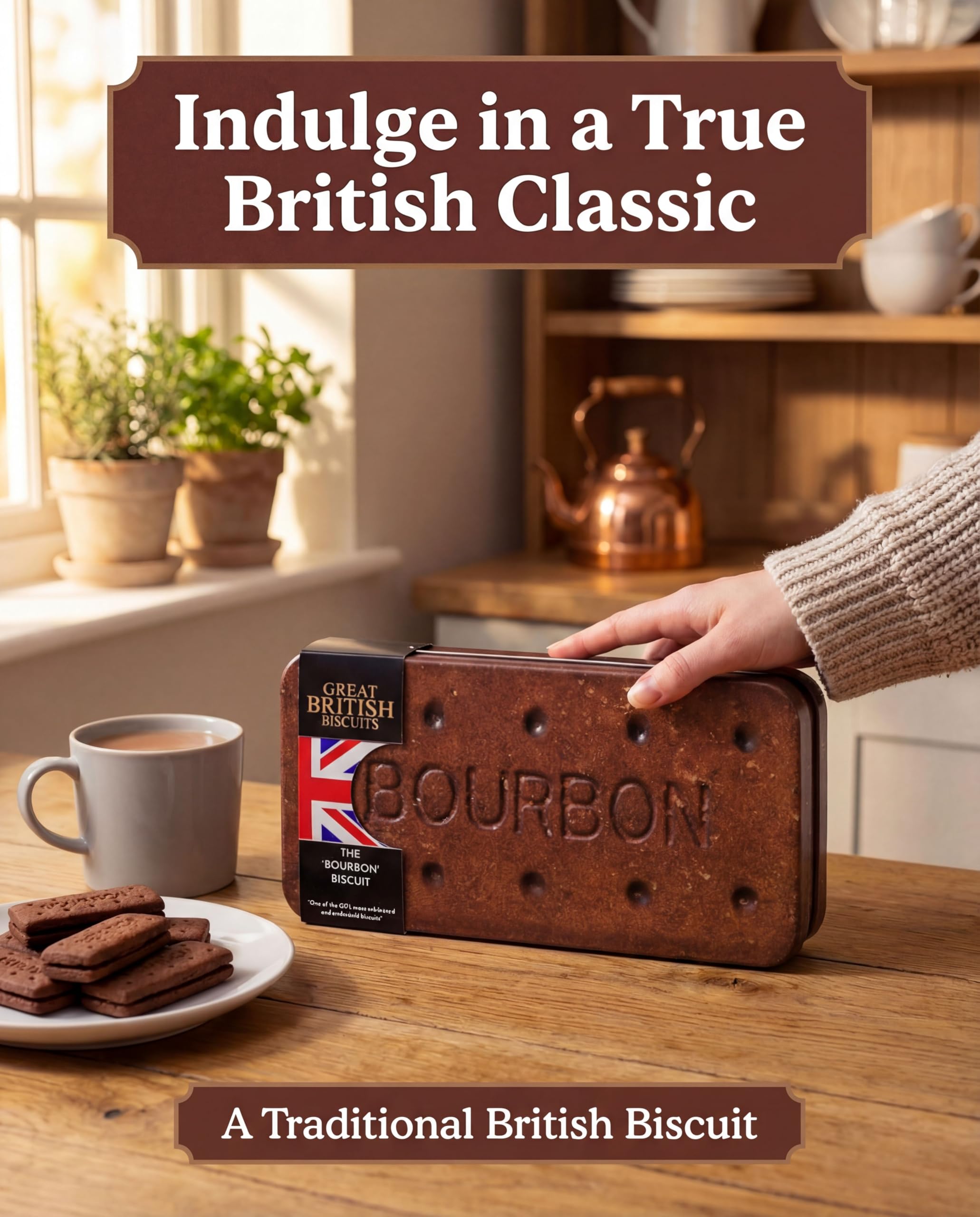 The Silver Crane co. Giant Bourbon Biscuits Gift Set - 400g Chocolate Sandwich Biscuits in Collectible Tin 2