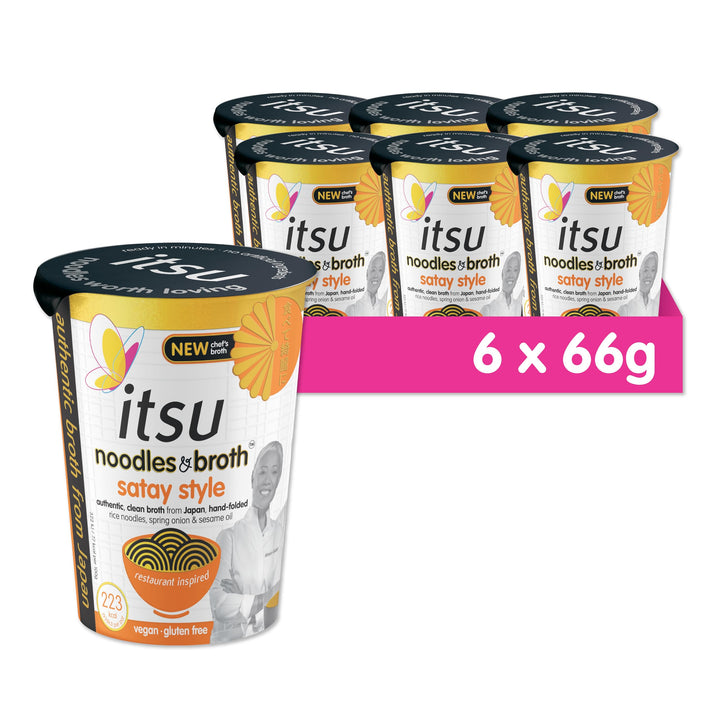 Itsu Satay Style Instant Noodles & Broth Pot 66g - Gluten Free, Vegan, Low Fat - Pack of 6