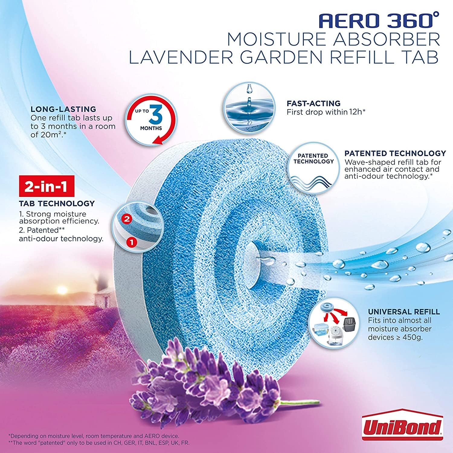 UniBond AERO 360° Moisture Absorber Lavender Garden Refill Tab (4 x 450g) 5
