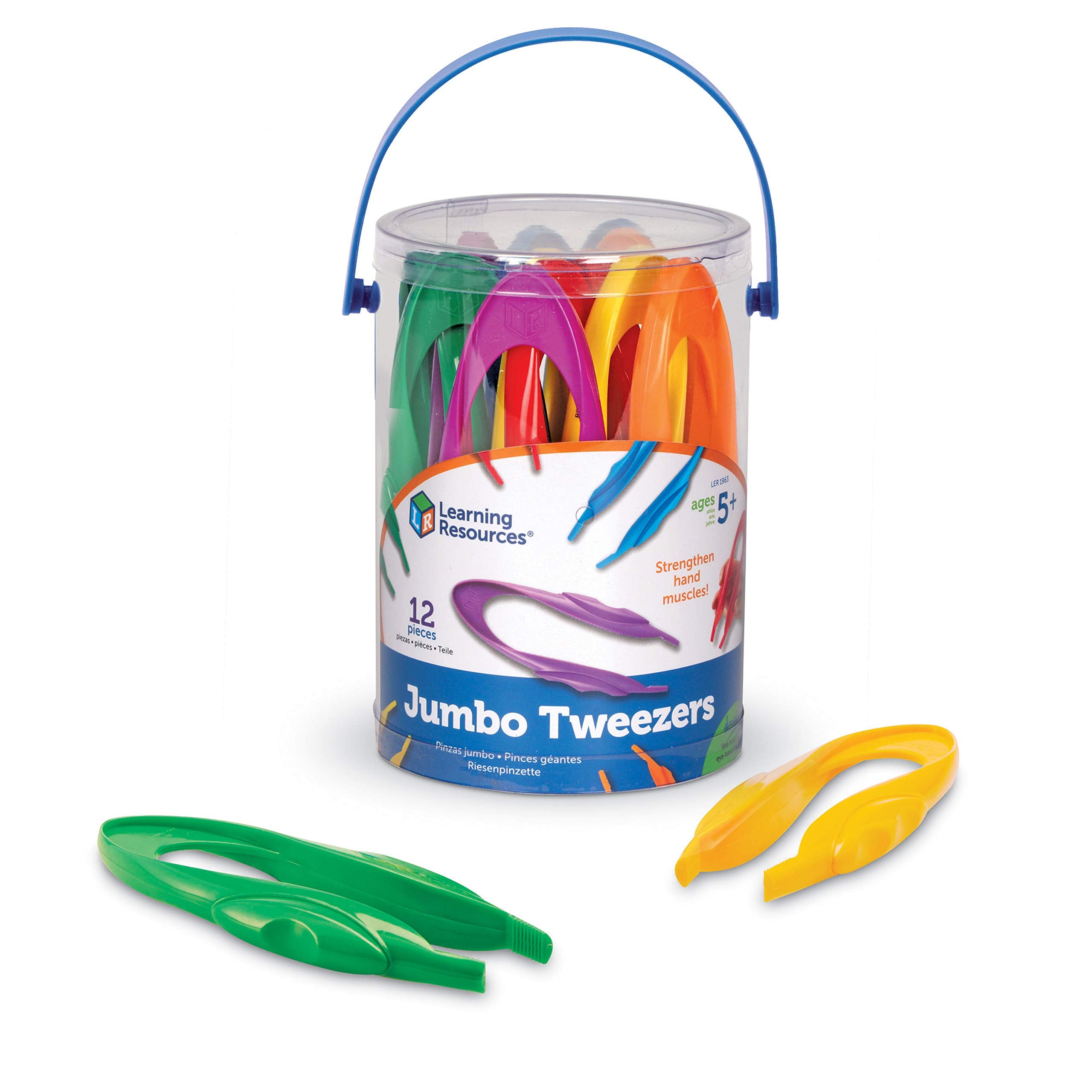 Learning Resources Jumbo Tweezers Set of 12 - Fine Motor Skill Development | Sorting & Counting Tool | Ages 5-9